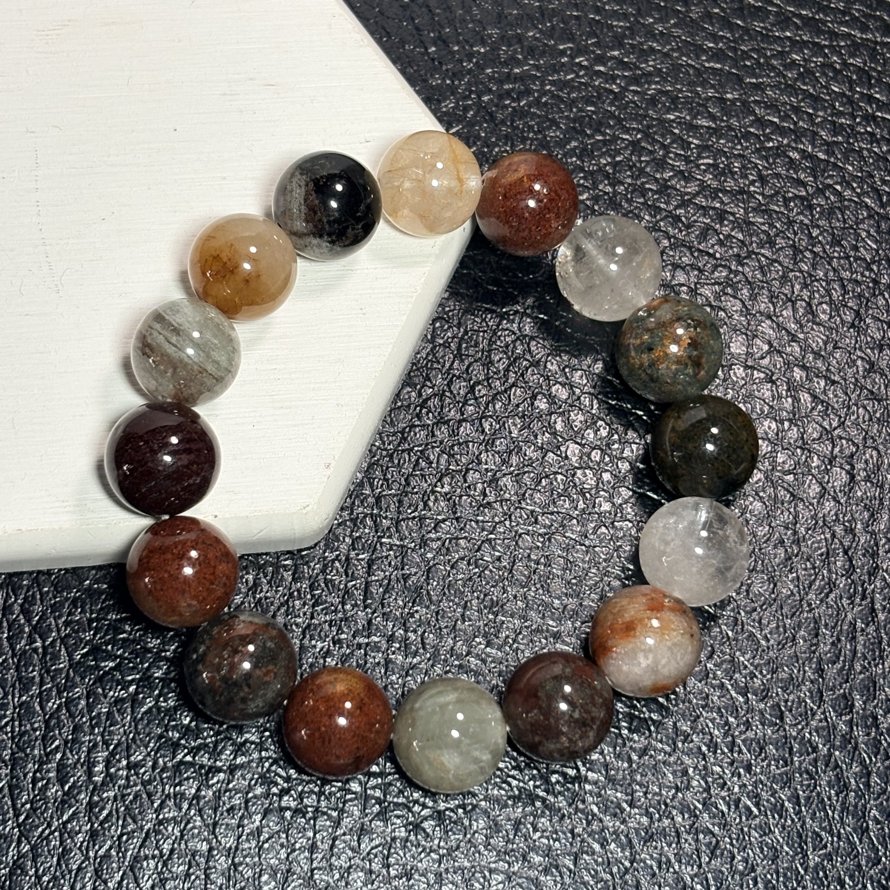 四季幽靈（彩幽靈）水晶手串 Flower Phantom Quartz No.4574丨13 mm珠17cm手圍