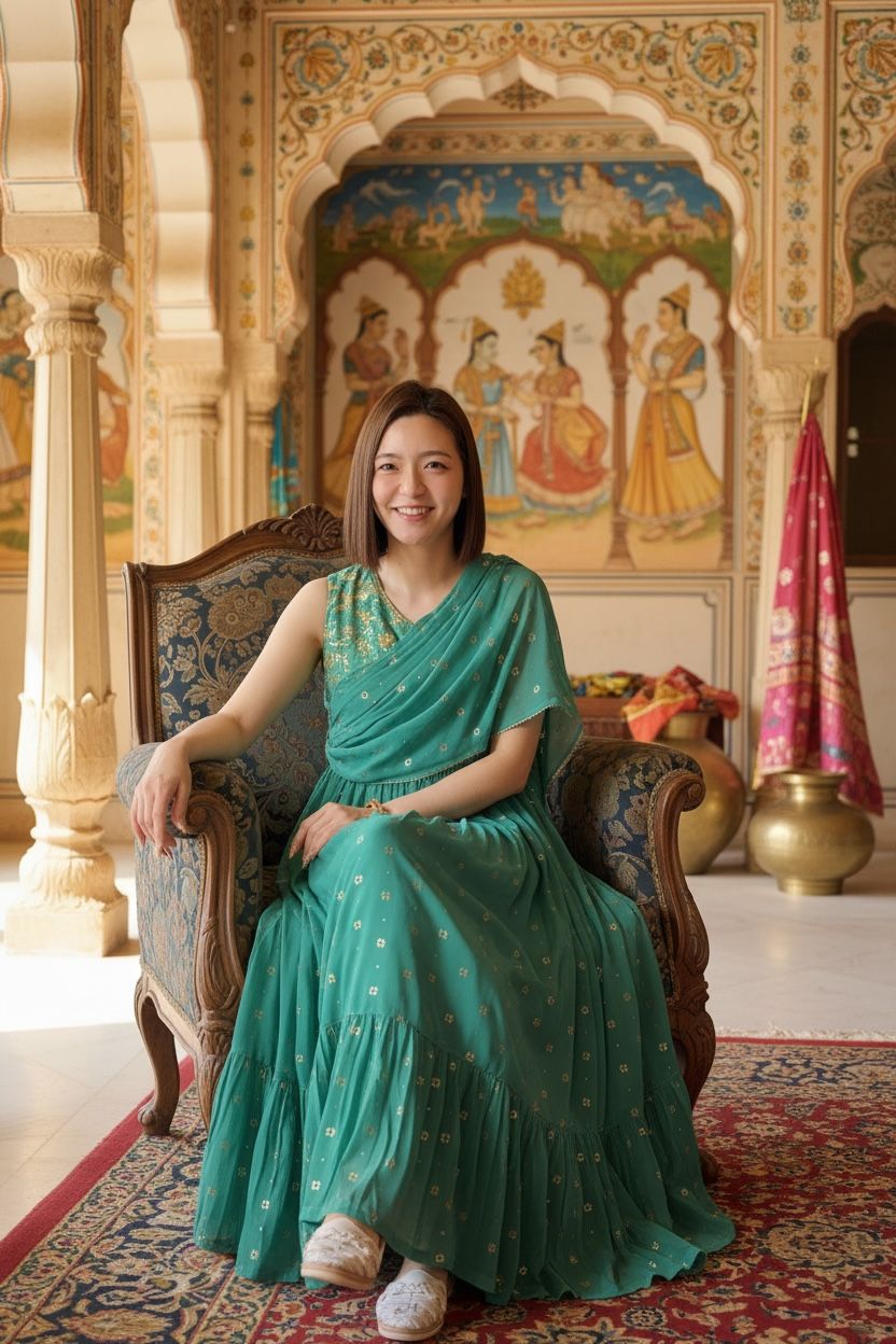 Bright Green Chiffon Sleeveless OP with Scarf  #1362