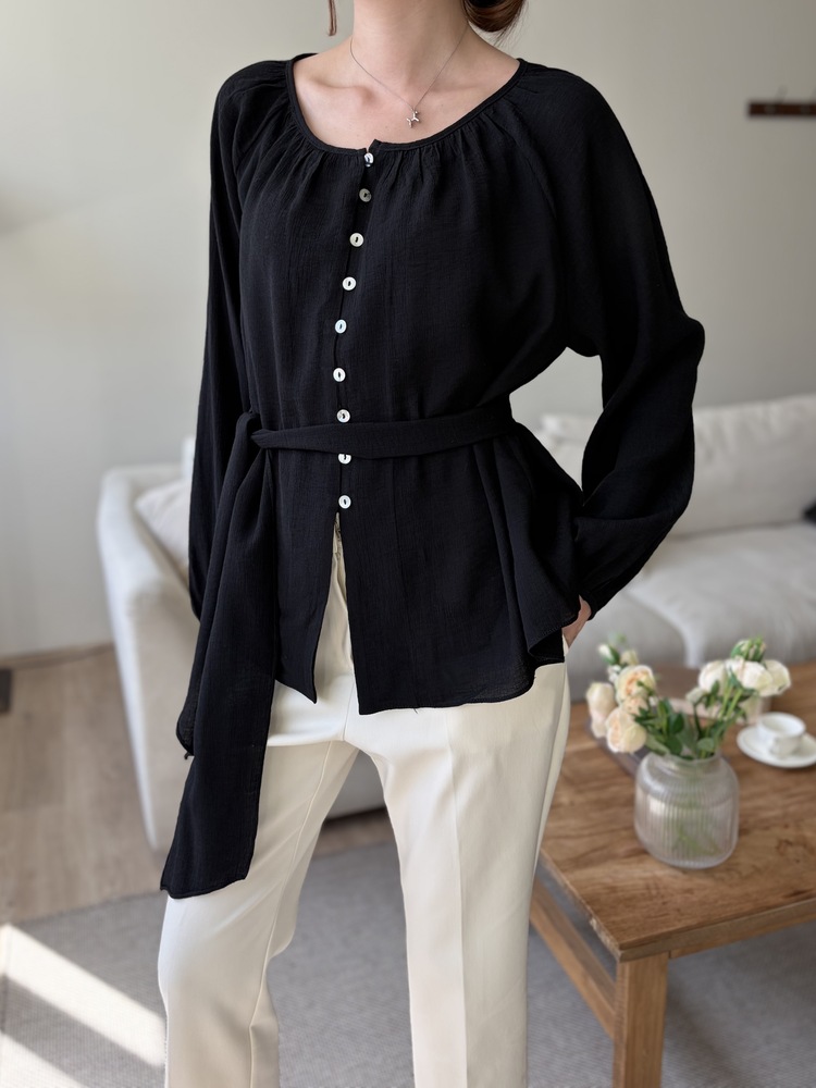 Eloise Tie-Neck Blouse (Black)