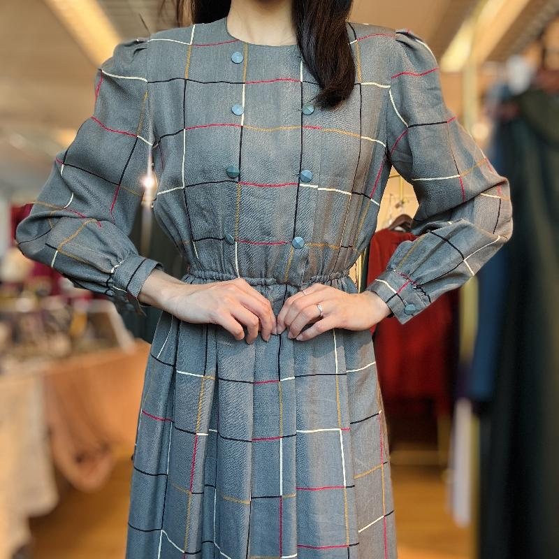 Vintage Checked Pattern Double-Breasted Day Dress (PP001-21)