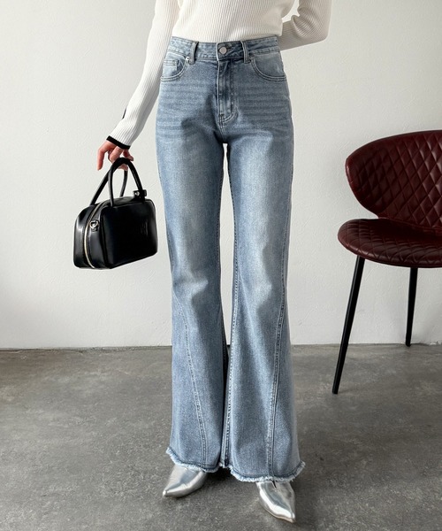 綁帶喇叭高腰牛仔褲【JP010】