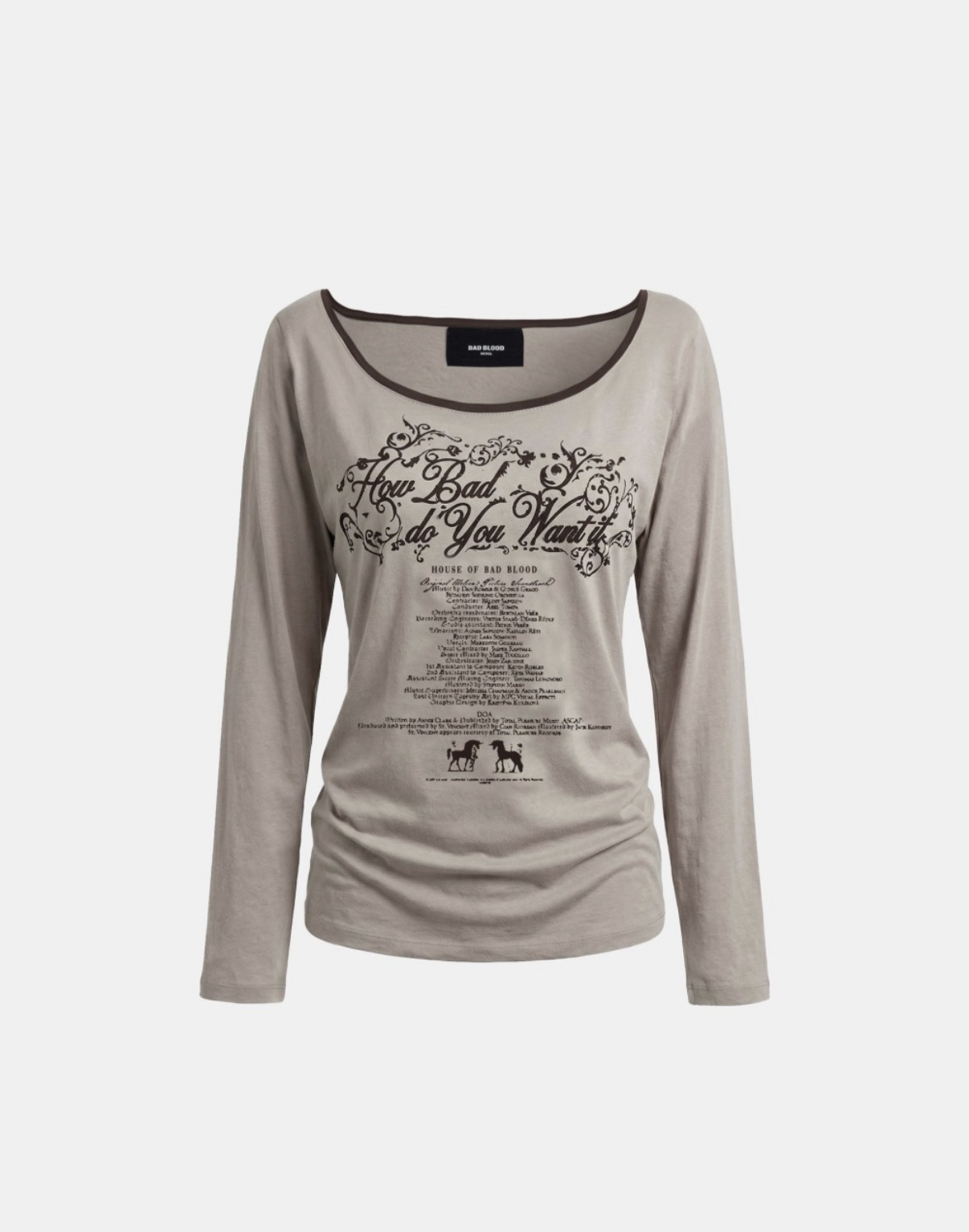 BADBLOOD [w-tee26-127] Script Graphic Ringer Loose-Fit T-Shirt - Beige