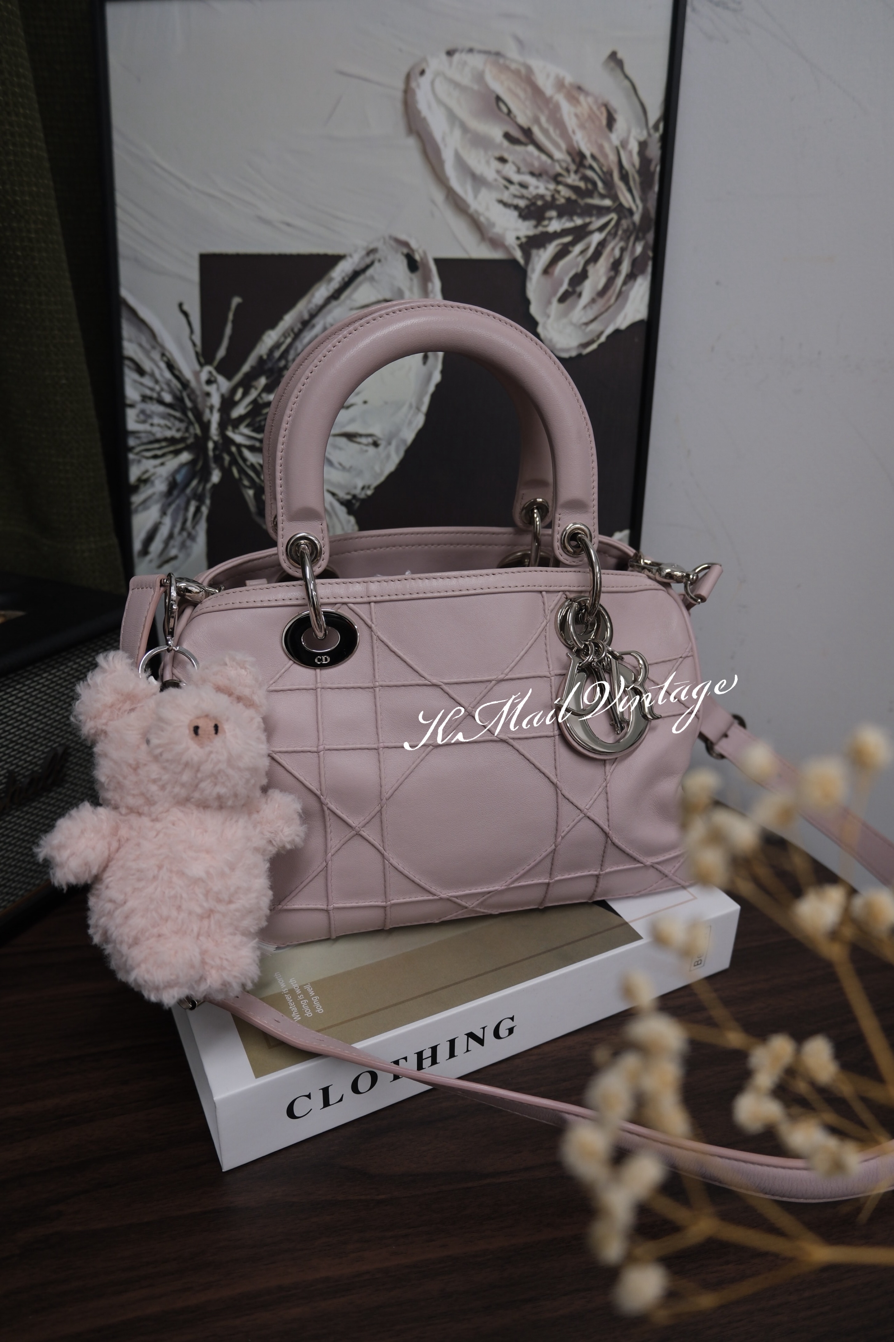 Cannage Leather 2 Way Handbag Pink