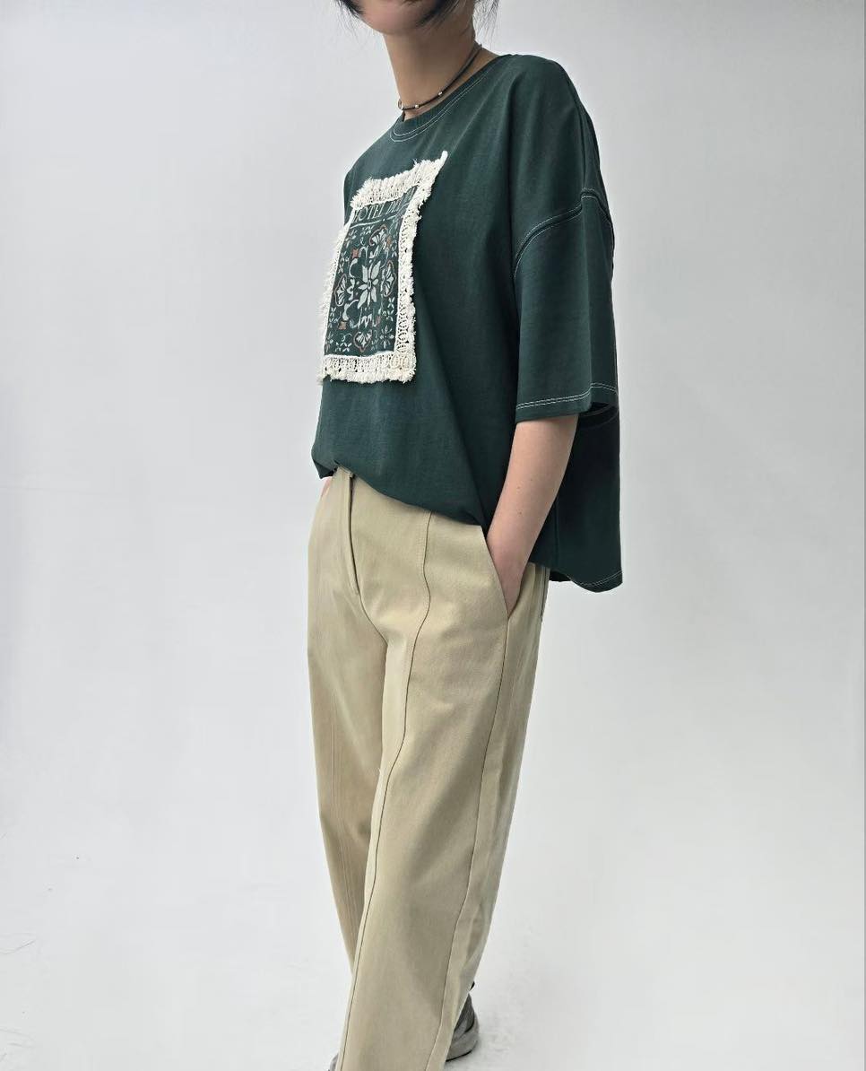 流蘇勾花邊短袖tee