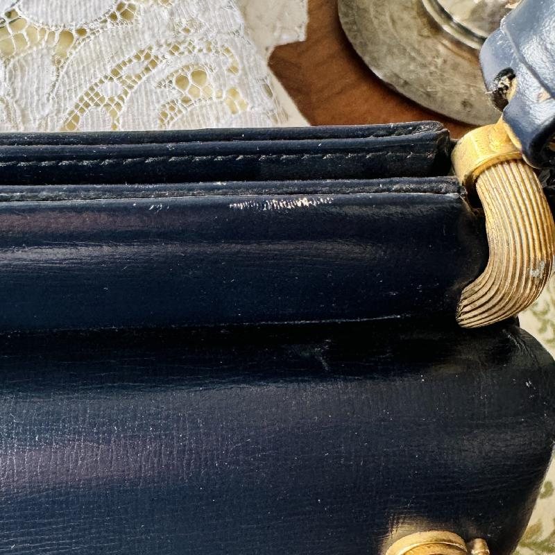 C.a. 1950-60s Elegant Navy Blue Structural Handbag with Golden Hardware (MT2123)