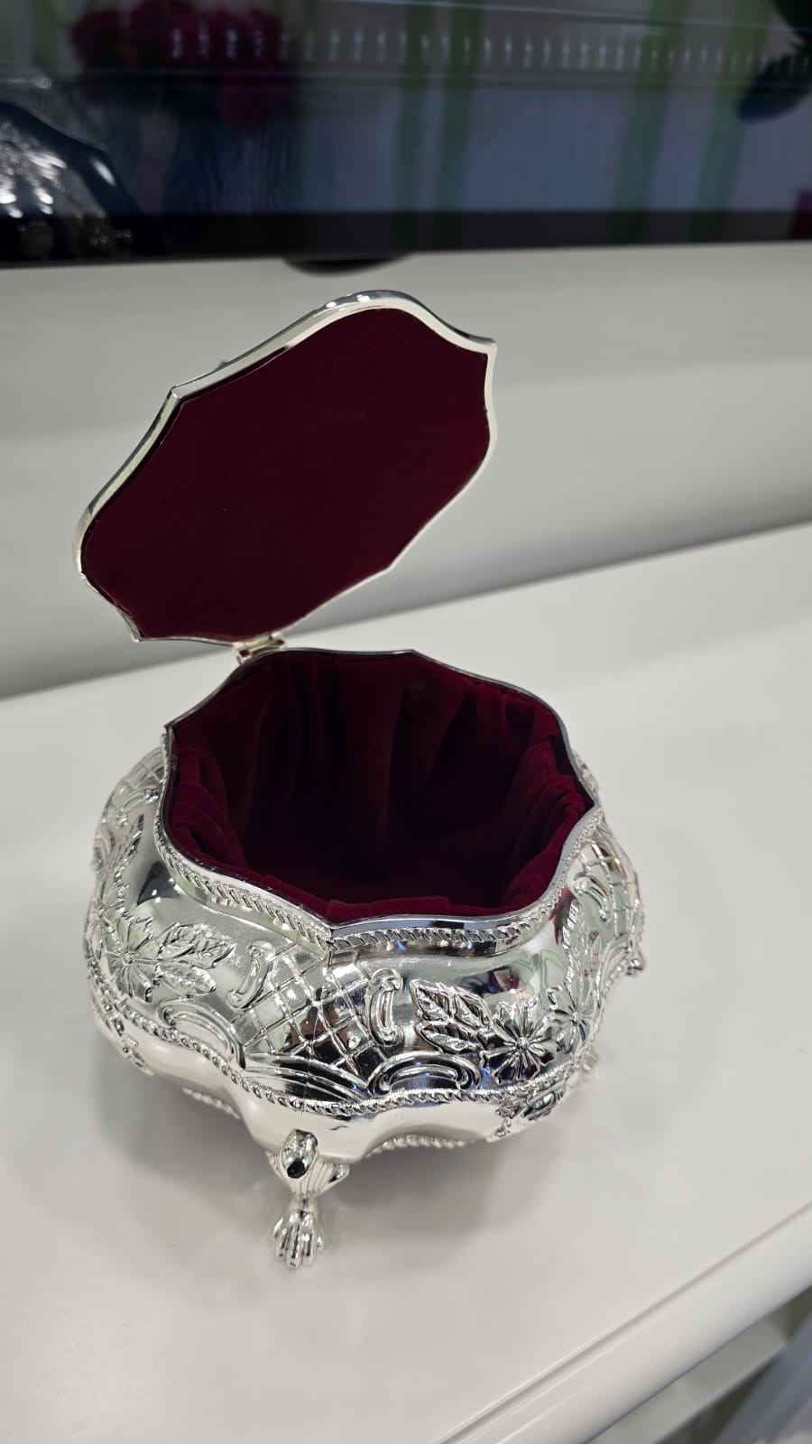 鍍銀花紋圓形首飾盒 K2911L