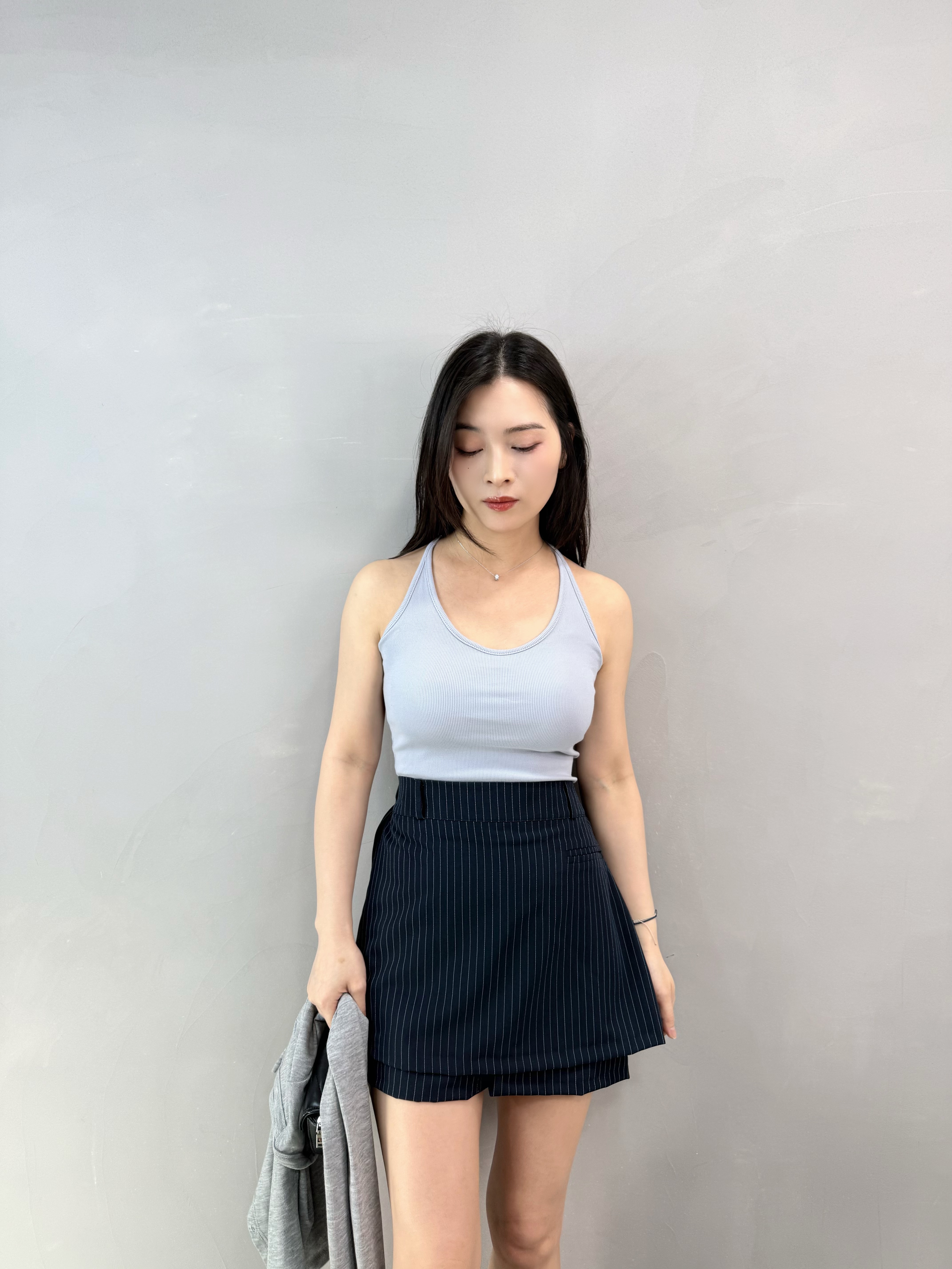 J61 後T帶暗紋長Bra Top