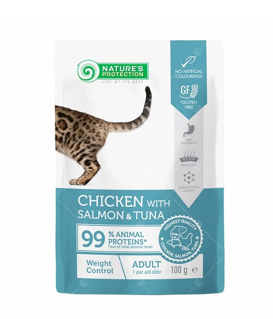 Nature's Protection 成貓體重控制雞肉、三文魚及吞拿魚貓濕糧 100g x 22包