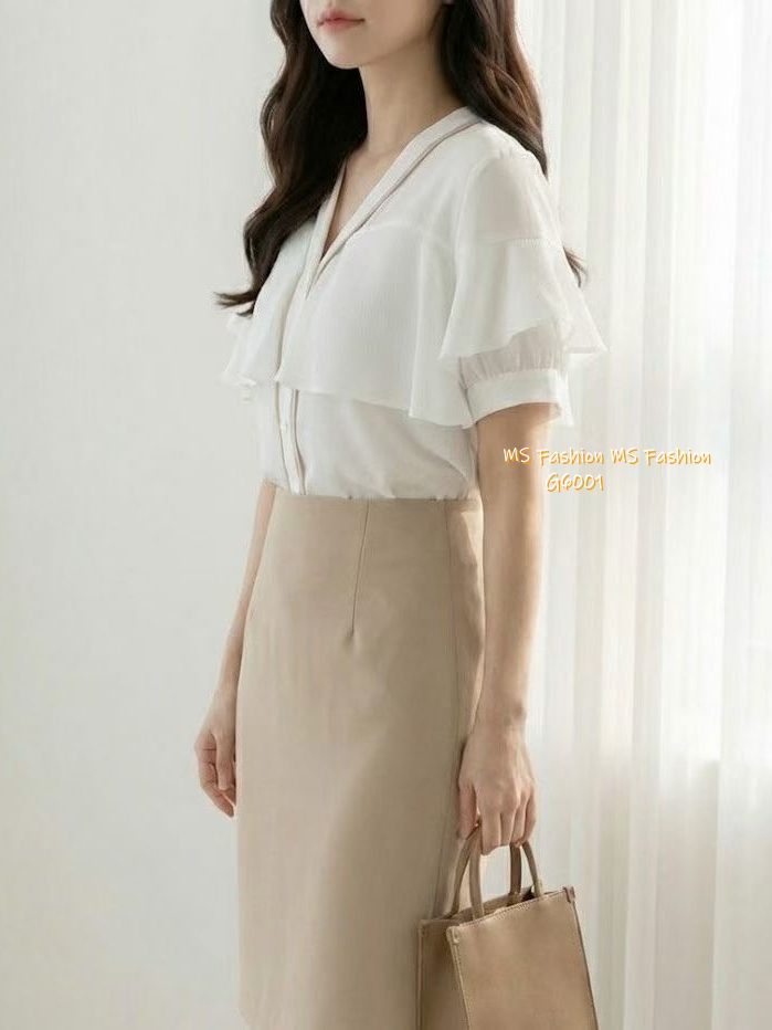 G6001 韓國🇰🇷靚料V領ruffle top