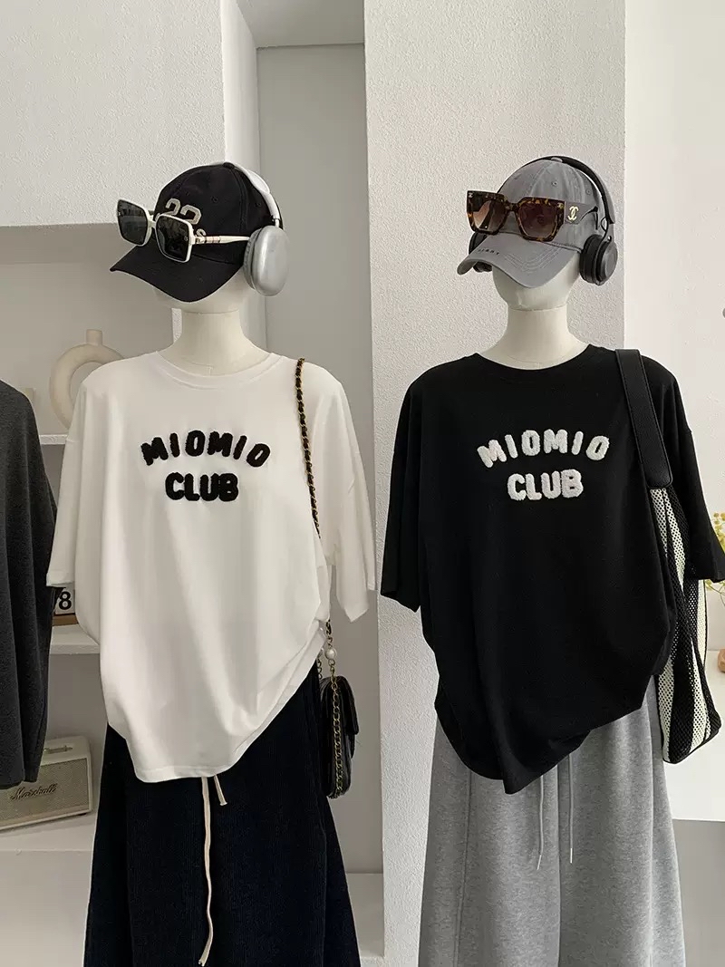 宽松大版立体字母毛巾刺绣Tee