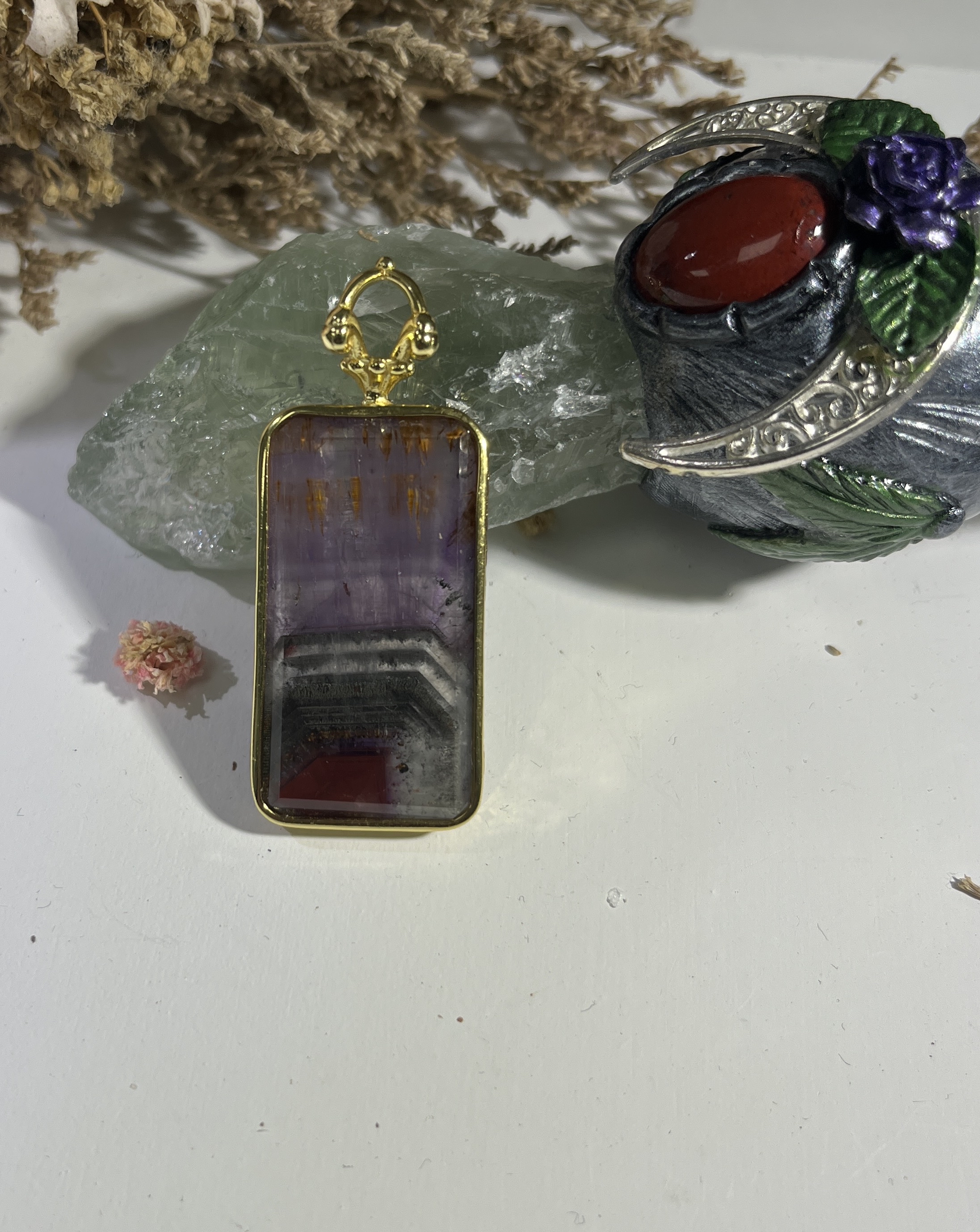 透體極光帶金牙銀包邊吊墜 36.7X20.6mm