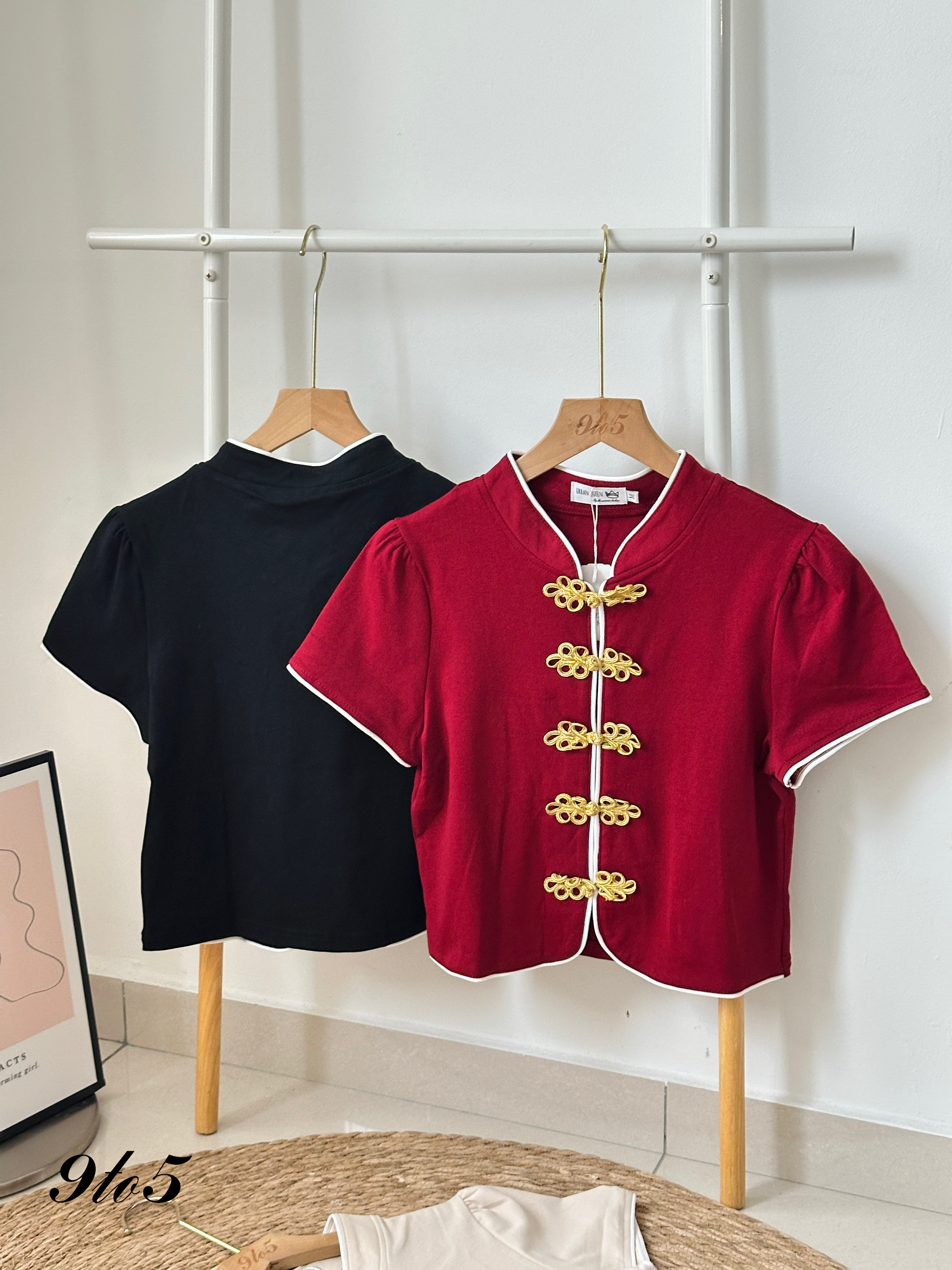 T3914 Puff Sleeve Cheongsam Top - 4 Colors