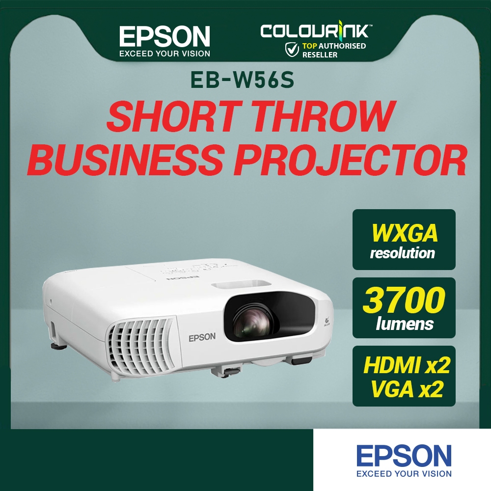 Epson EB-W56S 3LCD 3,700 Lumens WXGA Short Throw Laser Projector