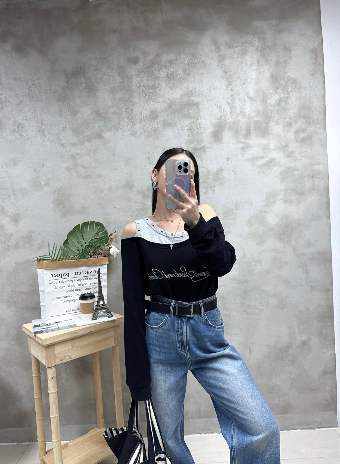 G12 銀圈假兩件刺繡Top