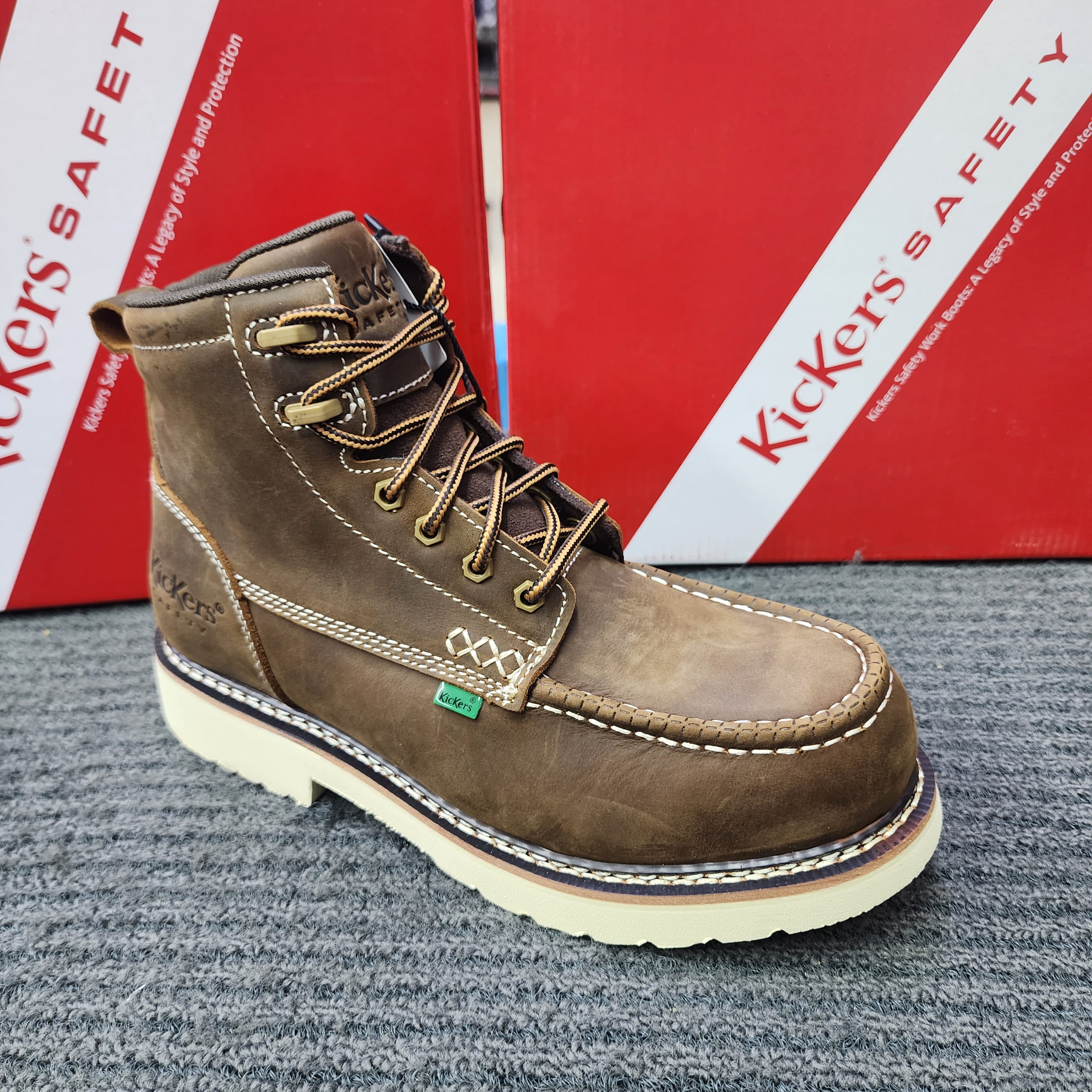 KicKers safety Shoes 2840 Mid Cut Lace up Goodyear Welt Brown Heavy Duty