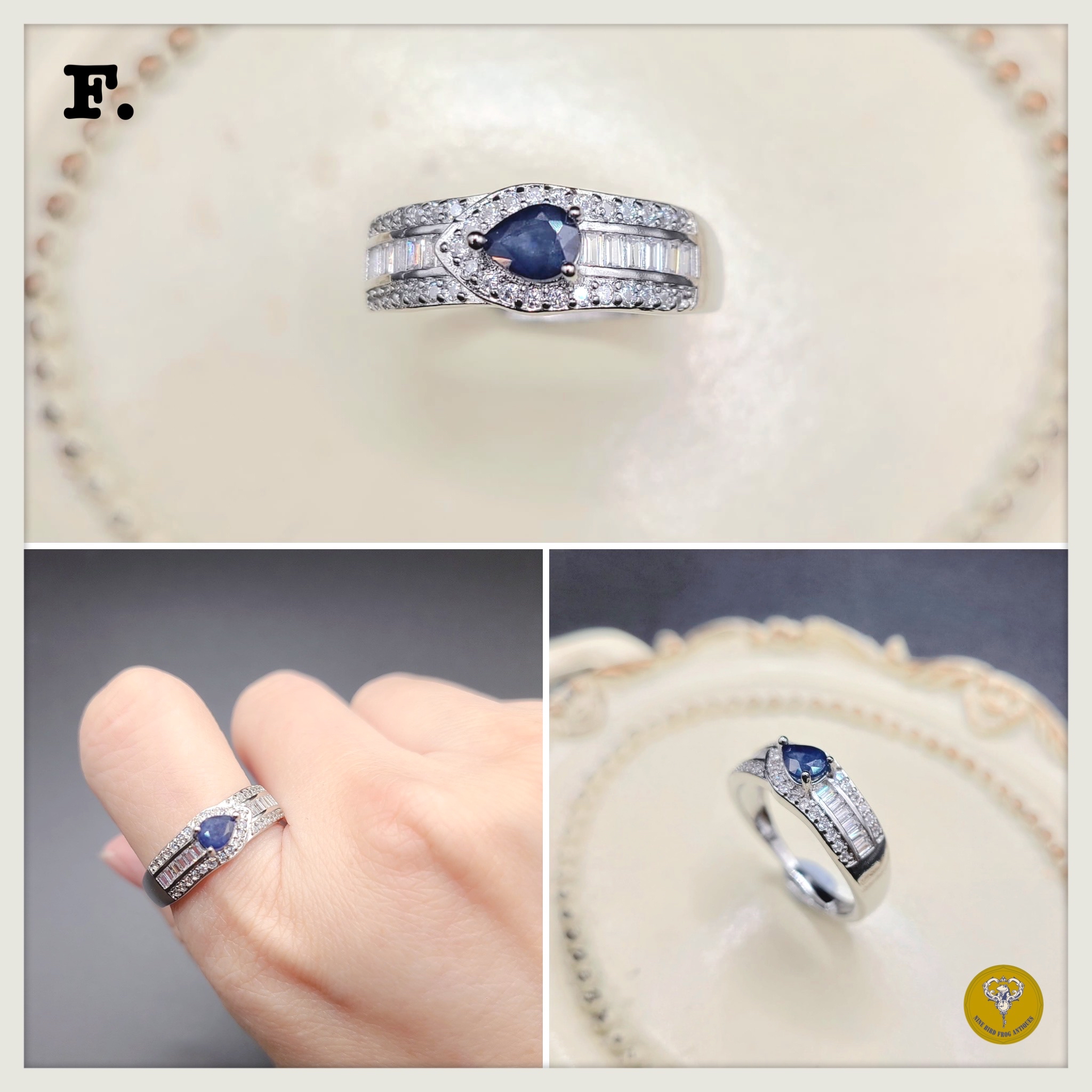 天然紅藍綠寶石銅鍍白金戒指