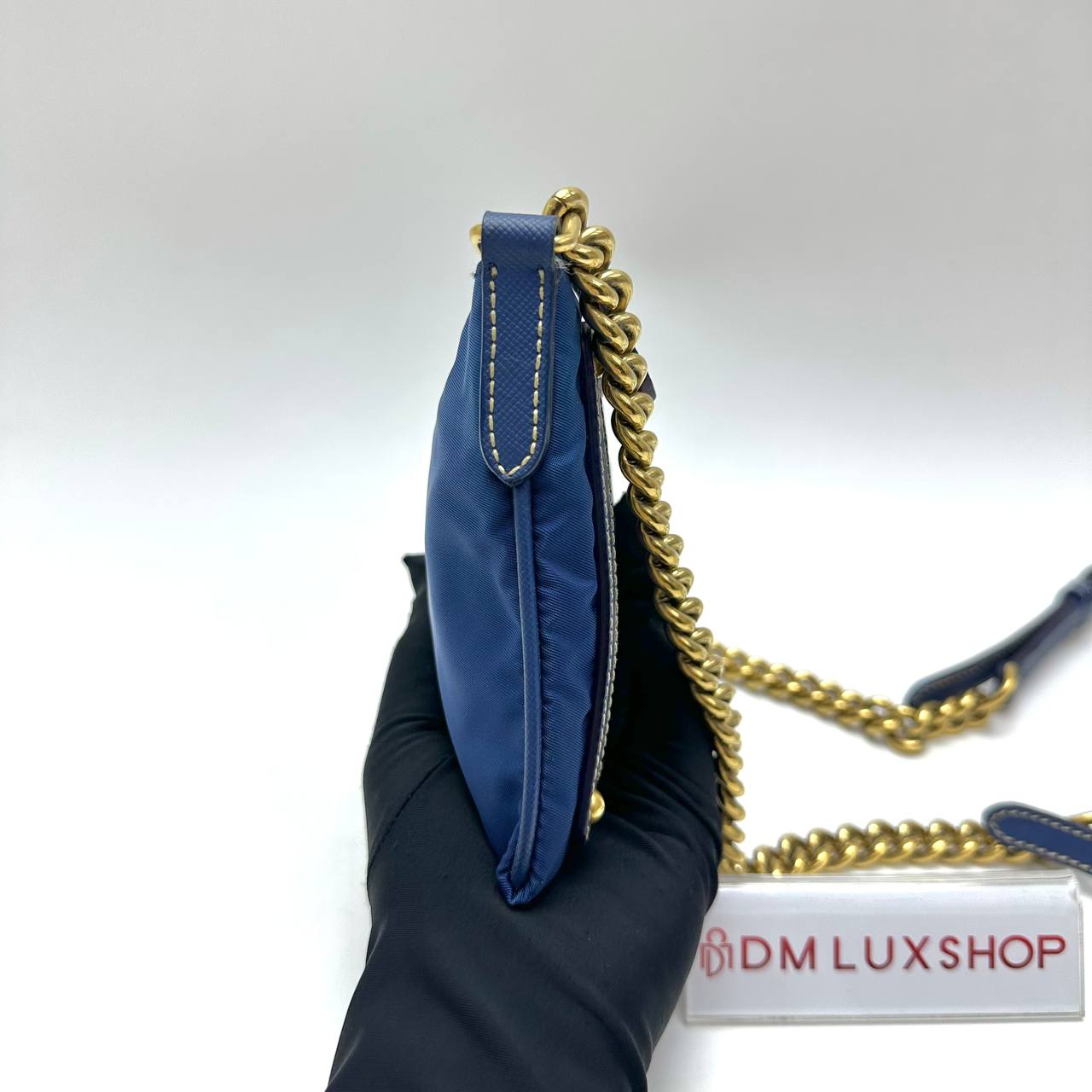 Prada Blue Tessuto Oro Pouch w/ Chain Strap GHW