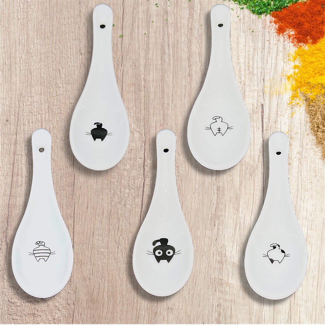 【日本製】美濃燒陶瓷五隻小貓可愛湯匙