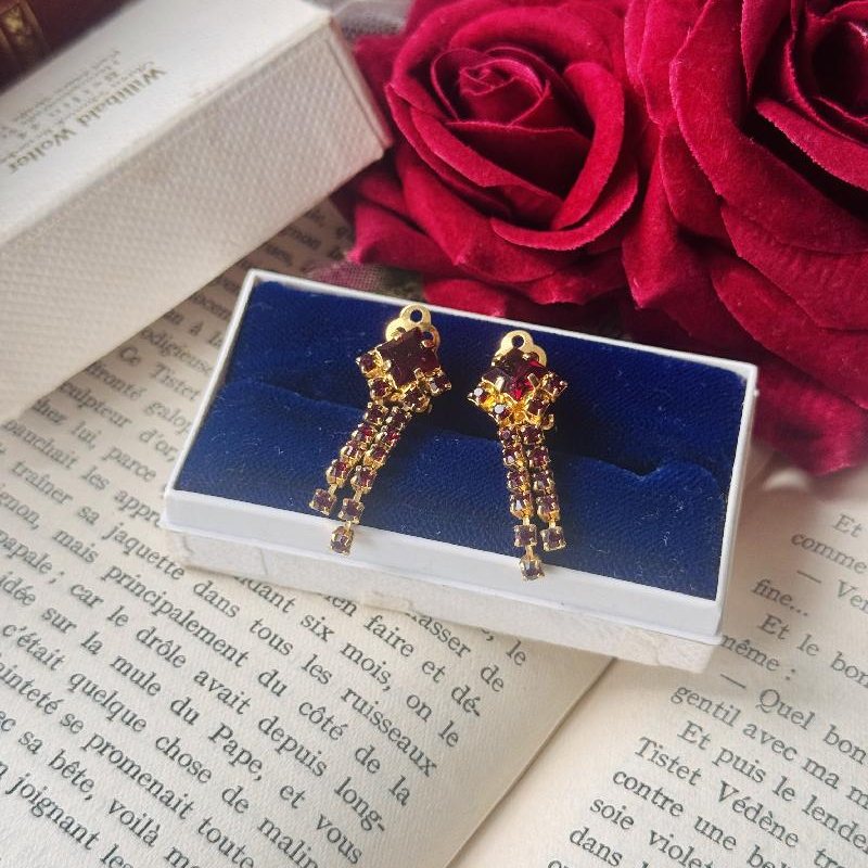 Vintage C.a. 1980s Czechoslovakian Ruby Red Glass Jewelry - Brooch/Earrings/Necklace (NZ061)