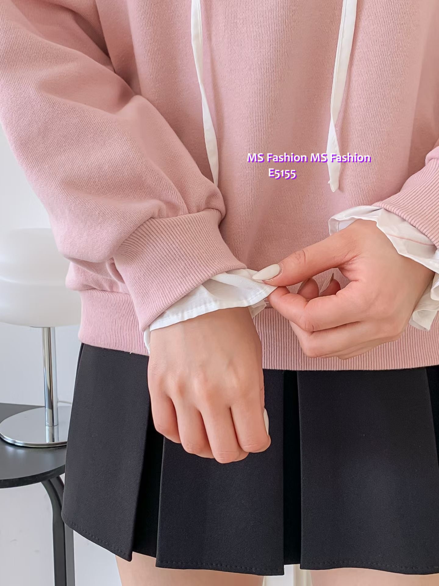 E5155 雙色ruffle領top