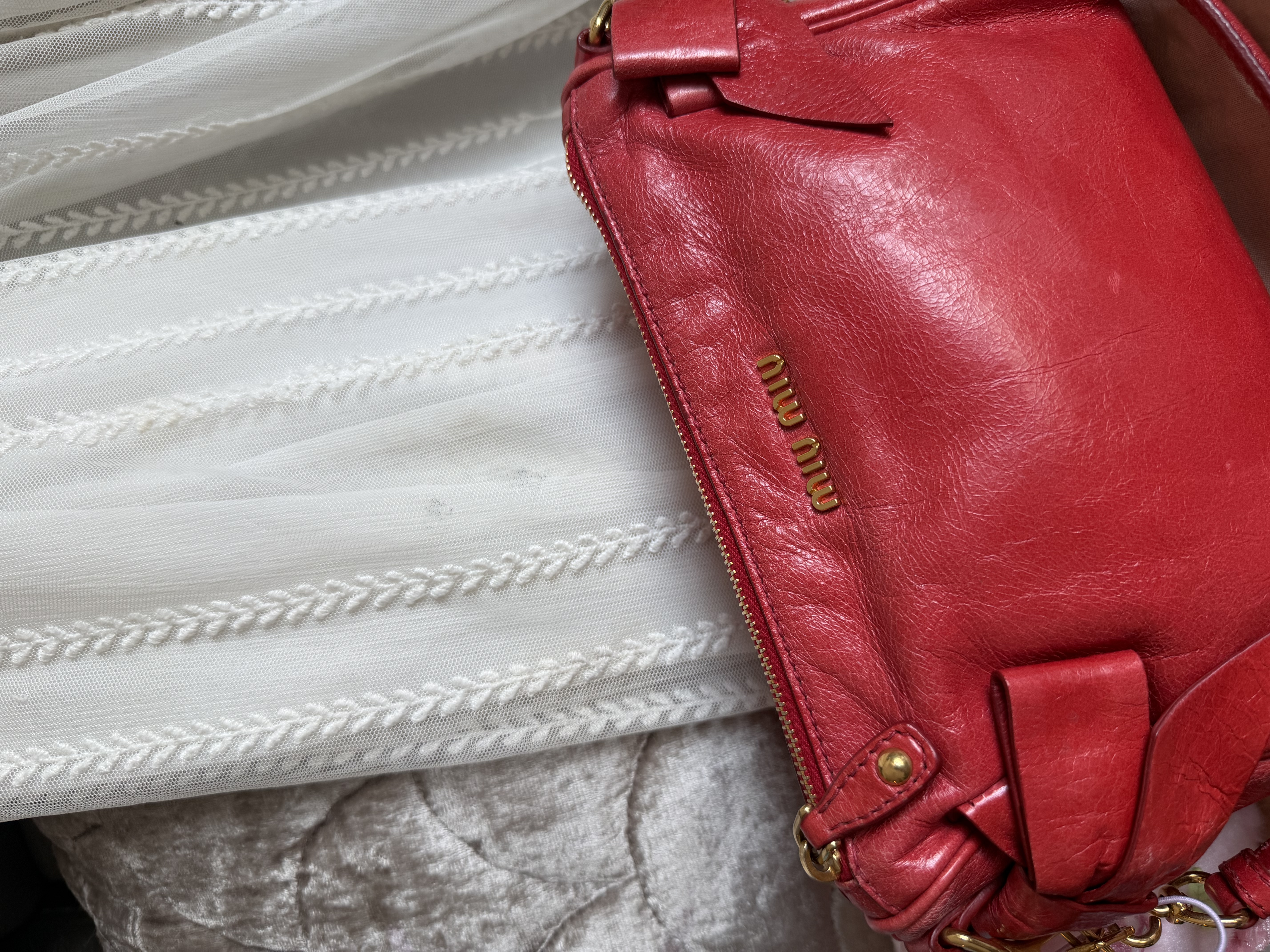 Miu Miu Vitello red leather handbag leather pochette bag / 