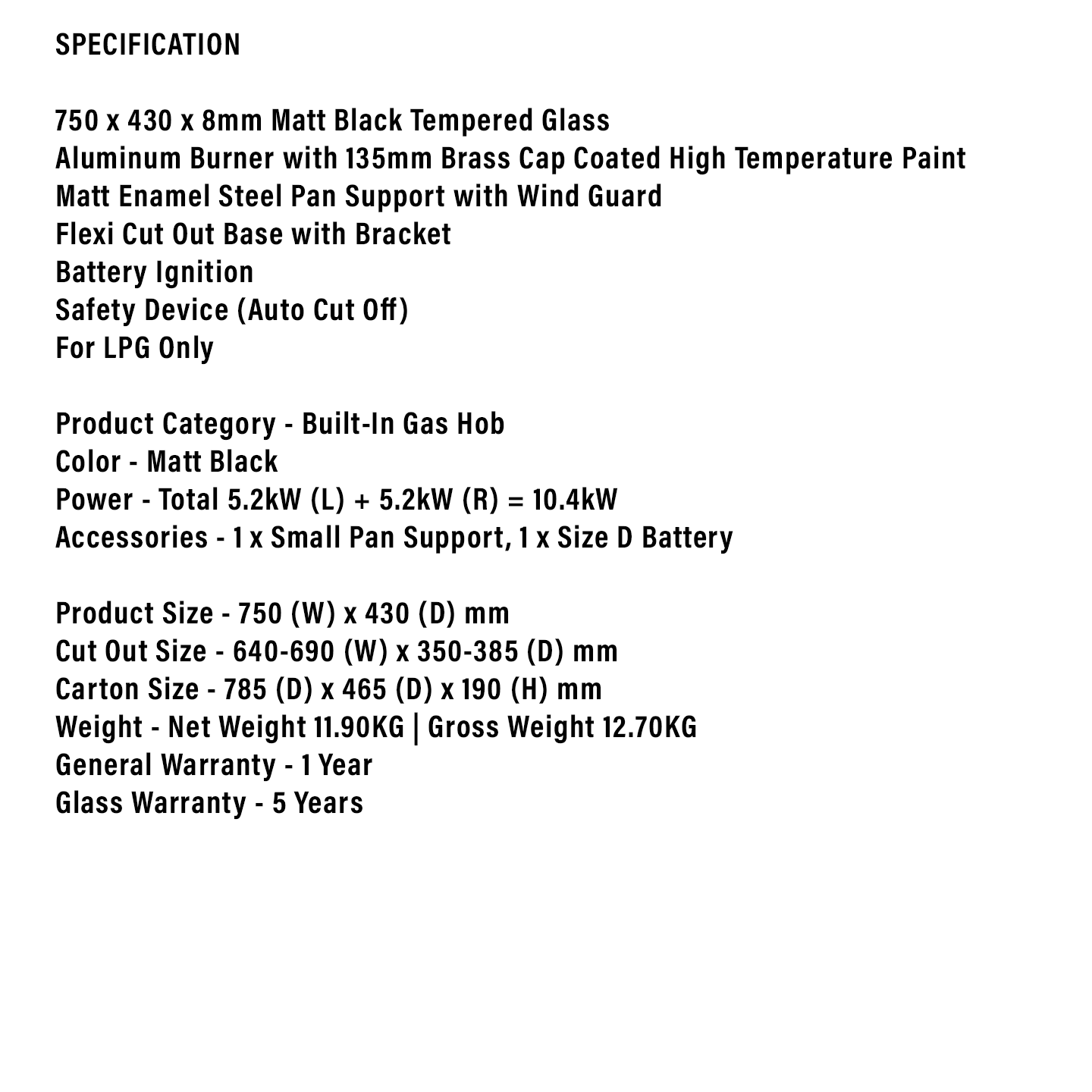 Faber 5.2kW 2-Burner Built-In Hob FBIH G752B520TGM