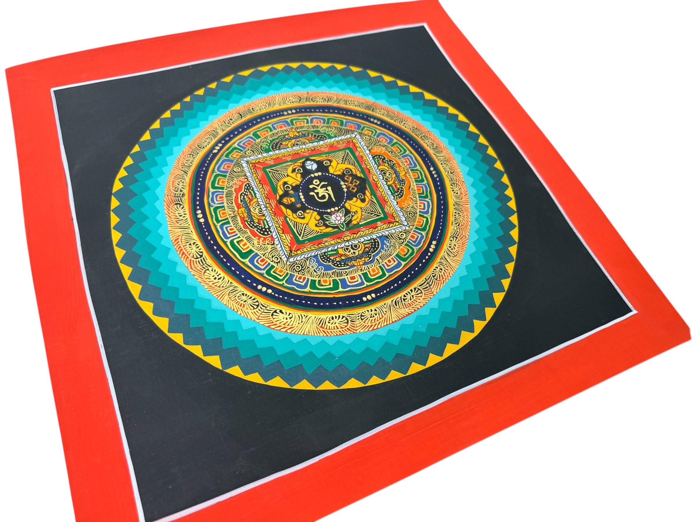 #22 尼泊爾三大廟加持手繪唐卡～OM 字，六字大明咒唐卡 ，約33m 外，內27.5