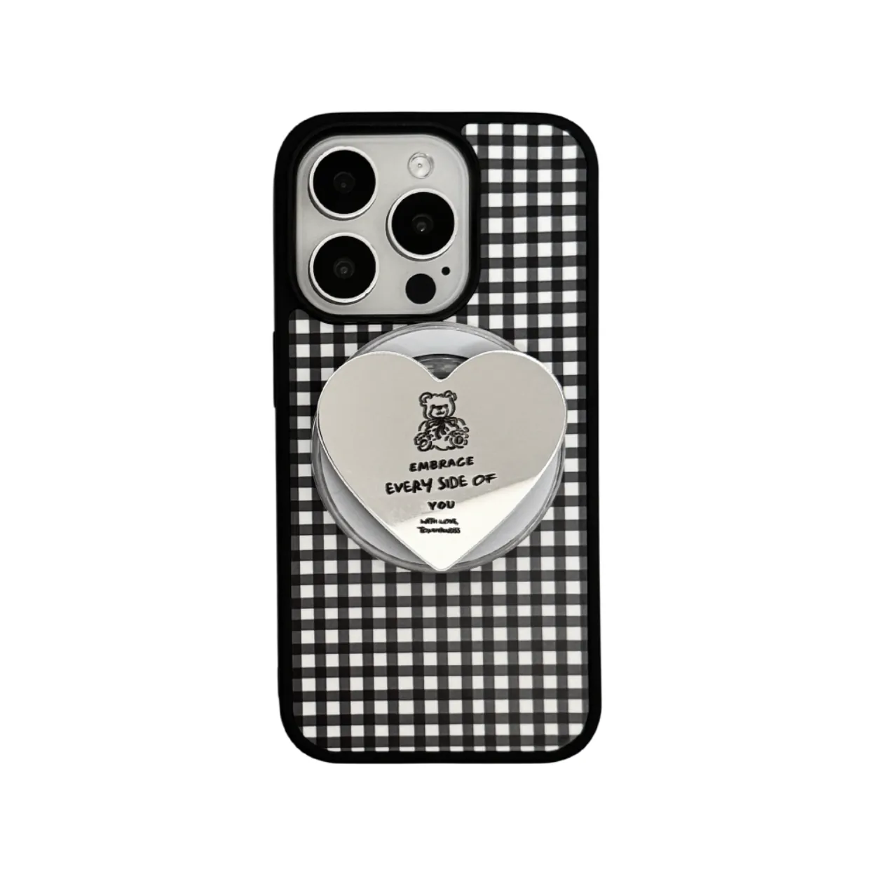 【Huggy Little Teddy (Black&White Checked)】MagSafe iPhone Case+手機支架