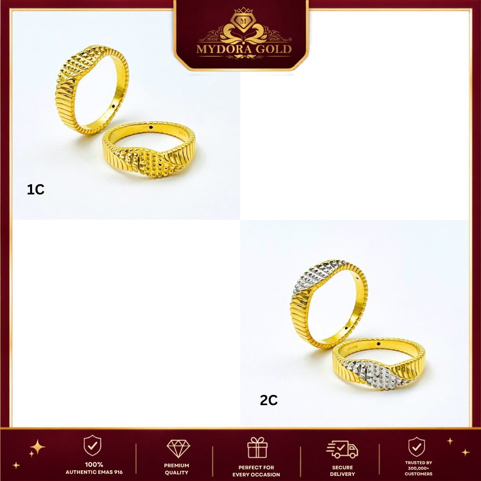 MYDORA Cincin Diamond-Cut Wave (5G) l EMAS 916/22K