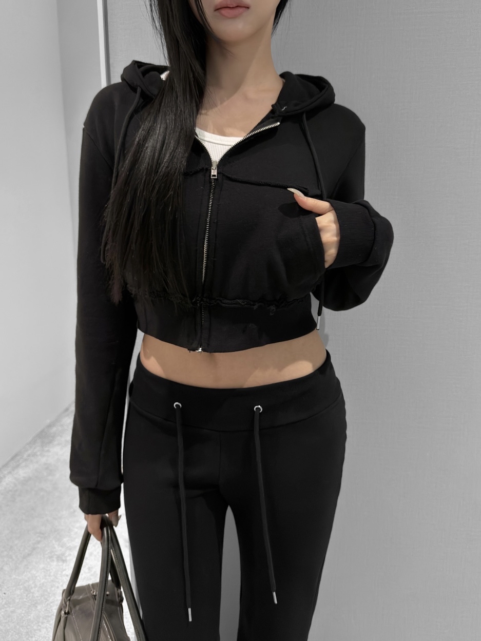 Distressed Cropped Zip-Up Hoodie