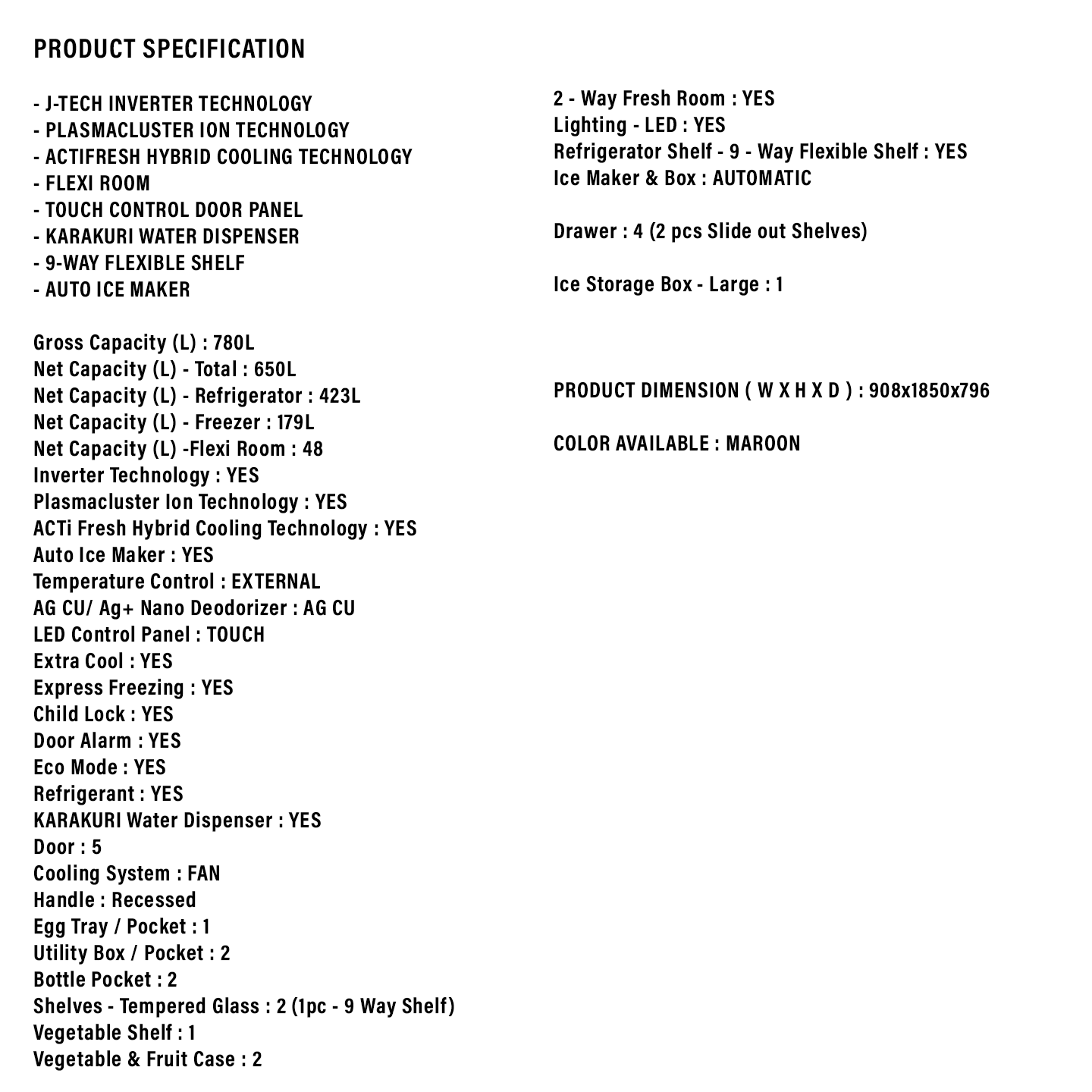Sharp 700L Glass Door 5-Door Refrigerator (SJF889WGM)