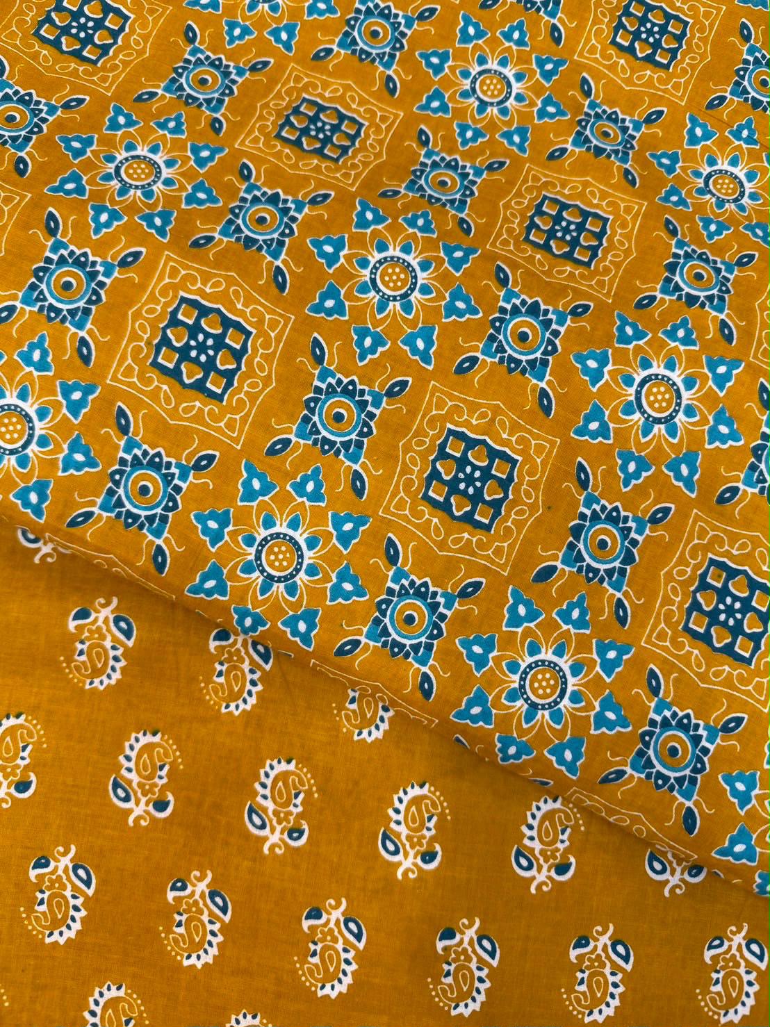 SSD004 Mustard Yellow Block Print Patch Work Skirt 37"