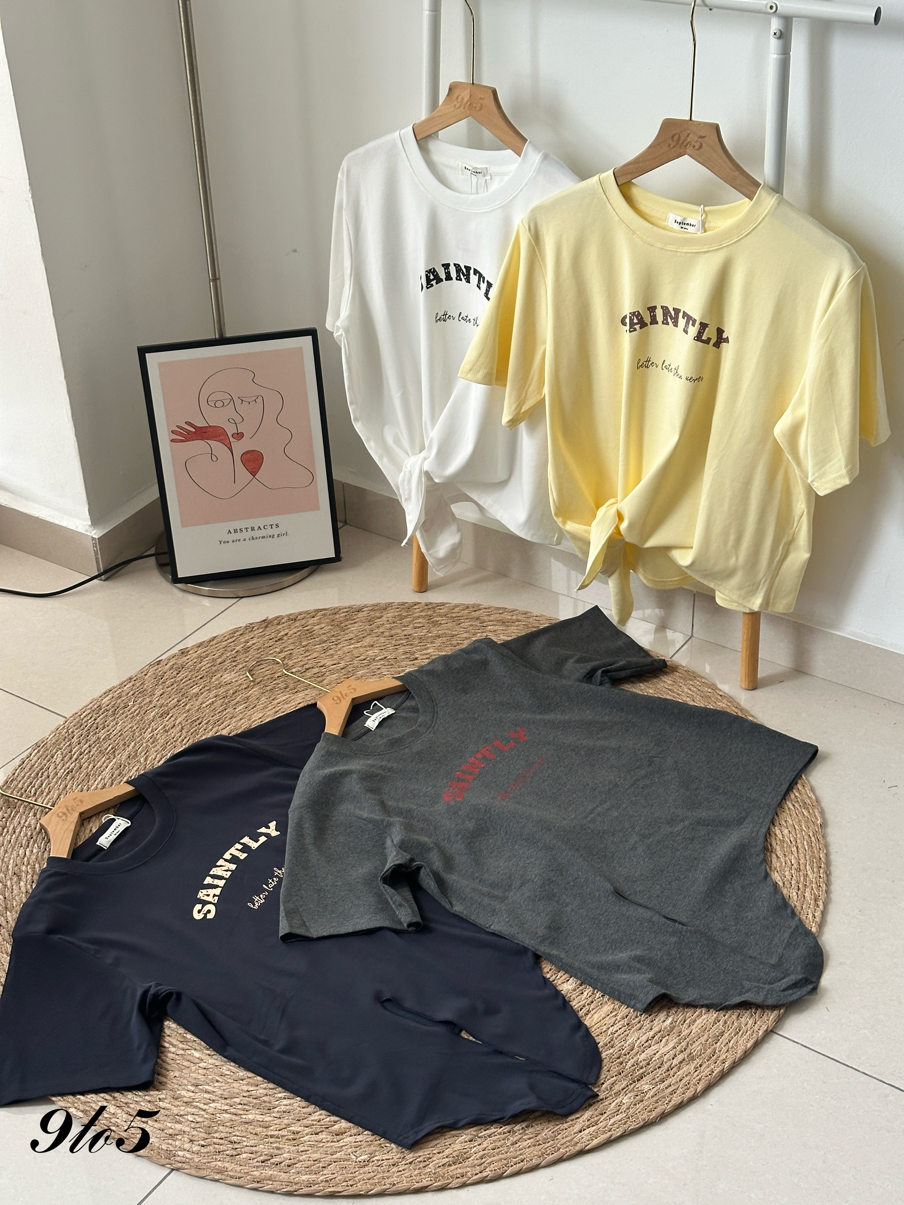 T4105 Side-tie Wording Tee - 4 Colors