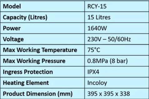 Rheem 15L RCY Classic Plus Electric Storage Water Heater (No Installation)