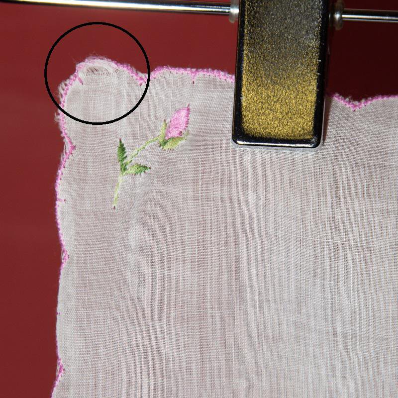 Vintage Unused Handkerchief with Pink Embroidery (EX092)