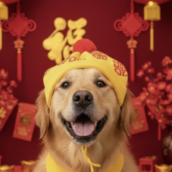 C910Y 賀年冷帽 - 黃色配紅毛球 New Year cold hat - yellow with yellow fur ball