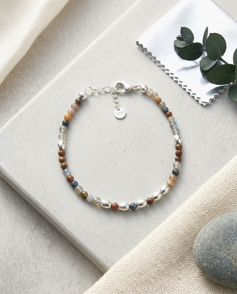 S925 -  *MH0032* Multitone Gem Bead Bracelet
