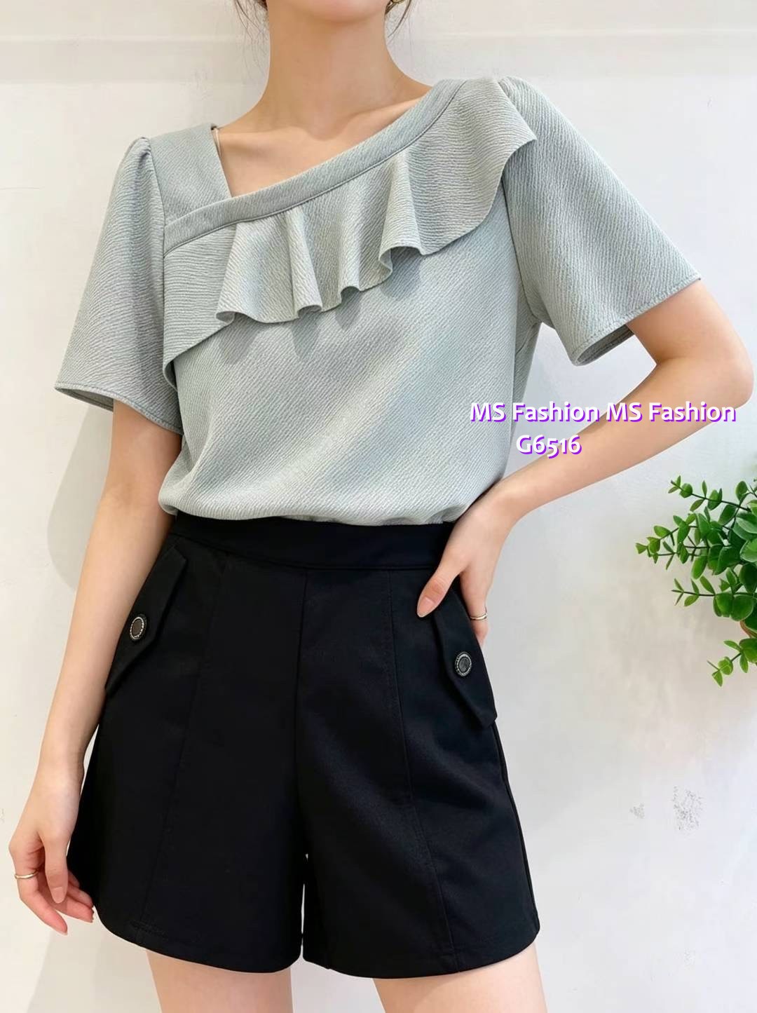 G6516 特色領ruffle top