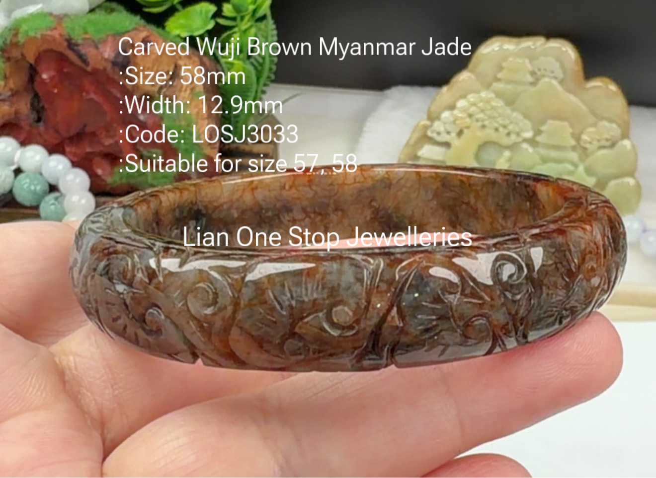 5.8cm Code: LOSJ3033 Carved Wuji Brown Myanmar Jade 