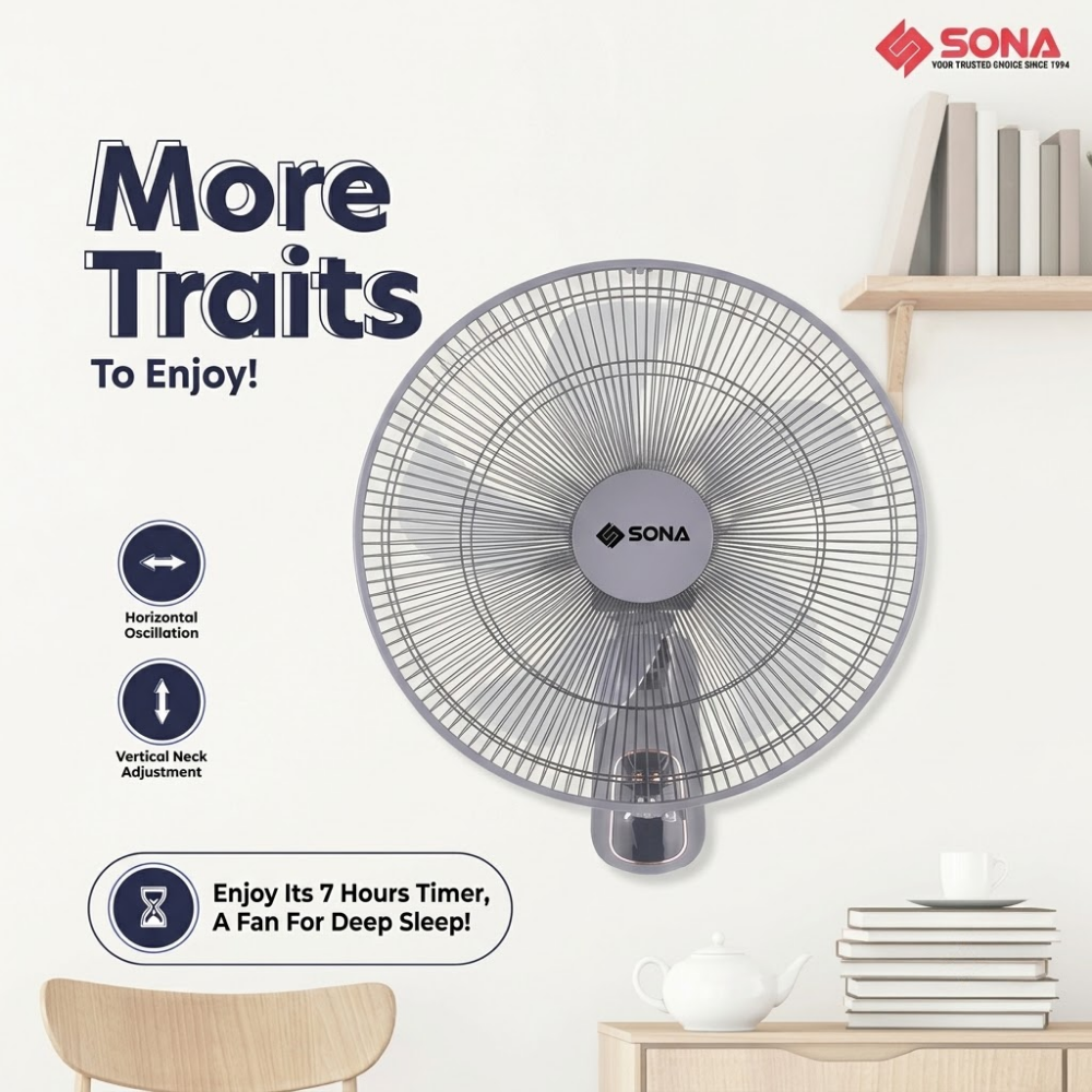 Sona 16" Remote DC Wall Fan Brushless DC Motor  SFW 9518DC RR