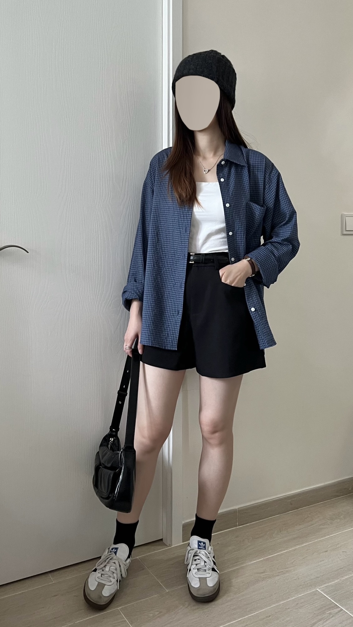 韓風細格紋薄恤衫 