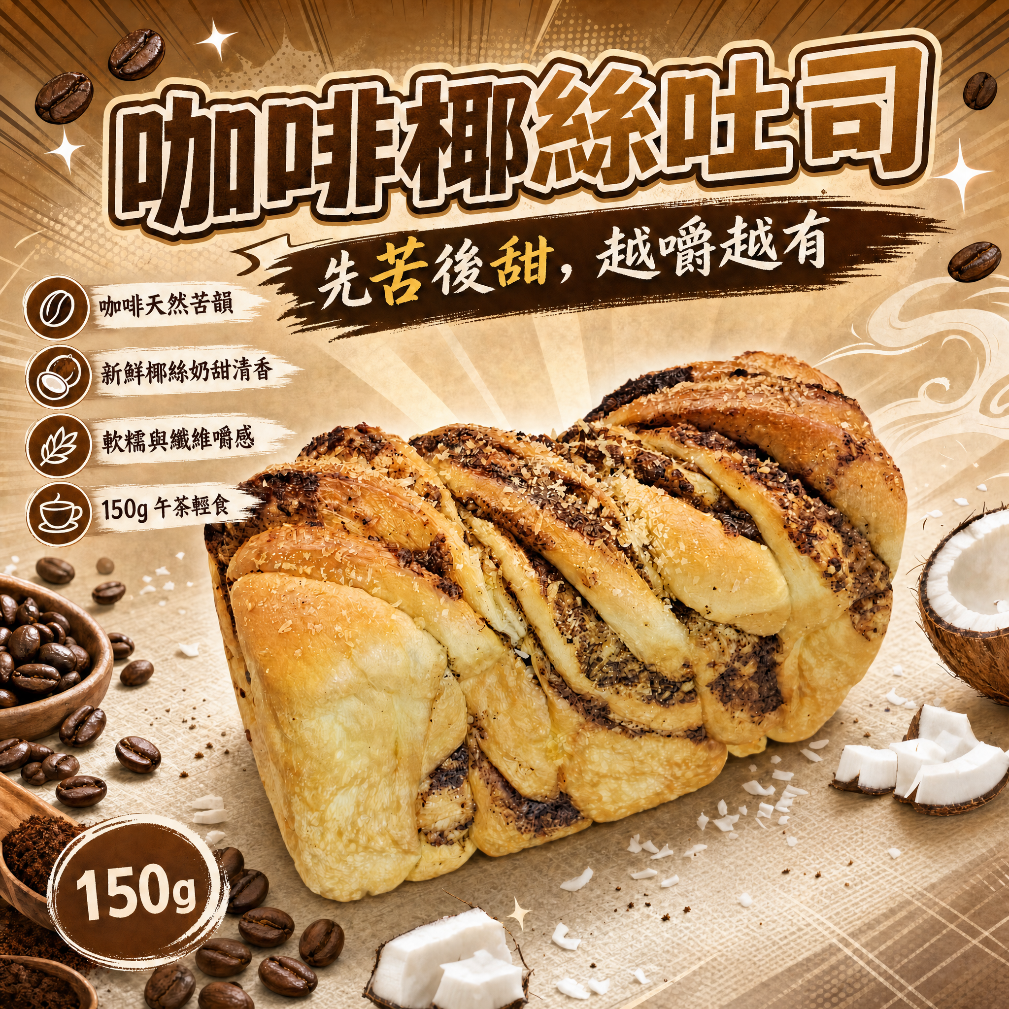 阿嫲｜咖啡椰絲吐司 先苦後甜，越嚼越有