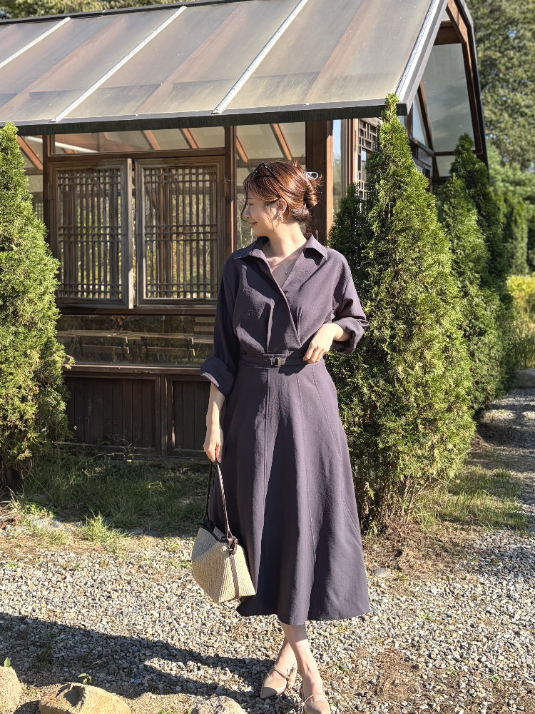 The Madeleine Belted Dress (Charcoal)