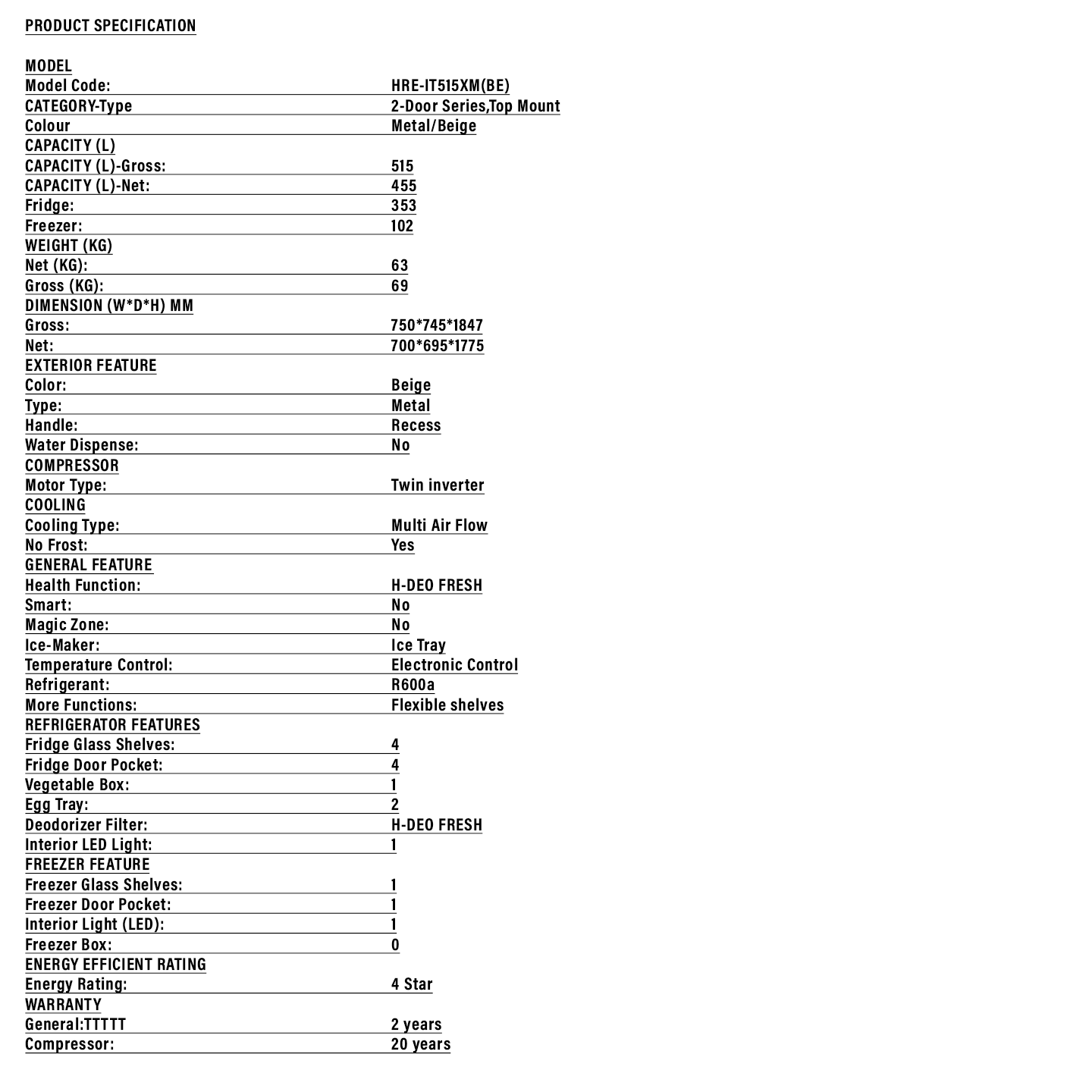 Haier 515L Twin Inverter Refrigerator (HRF-IT515XM)