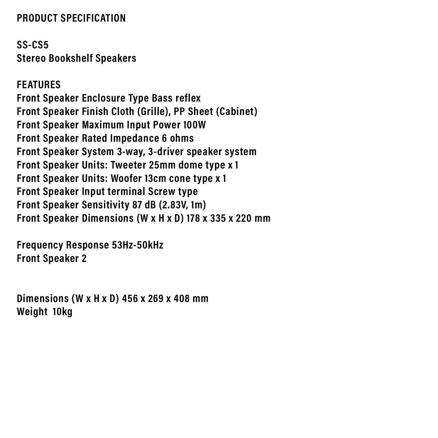 Sony 3-Way Bookshelf Speakers Hi-Res Audio (SS-CS5)