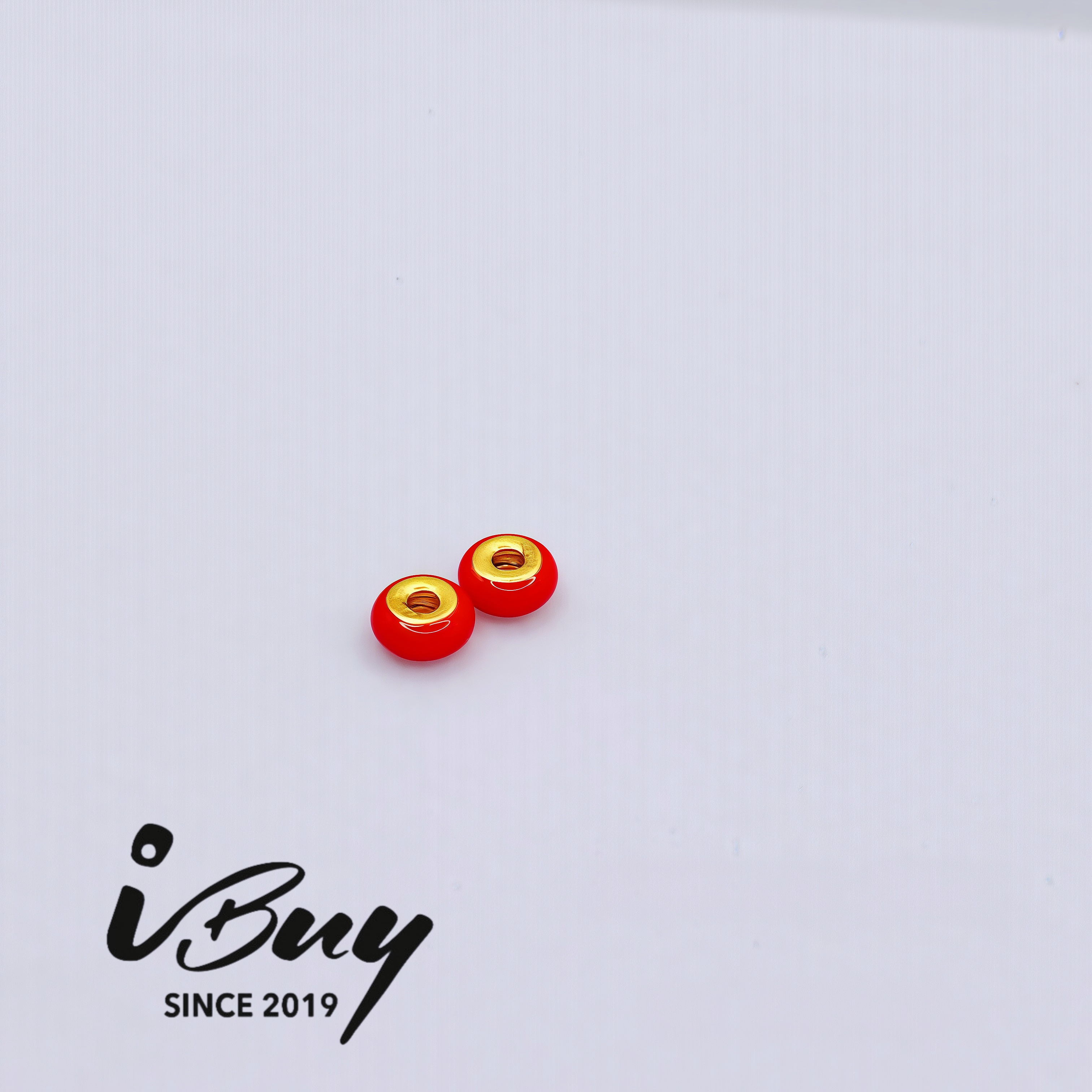 999 GOLD 2MM ENAMEL DOPAMINE SPACED BEAD - CLASSIC RED 999 金 2MM珐琅隔离珠- 大红色