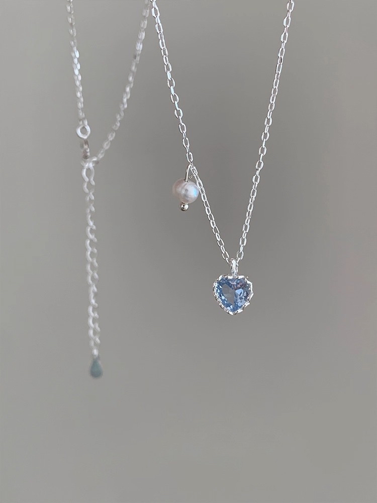 清新蓝锆爱心珍珠项链
