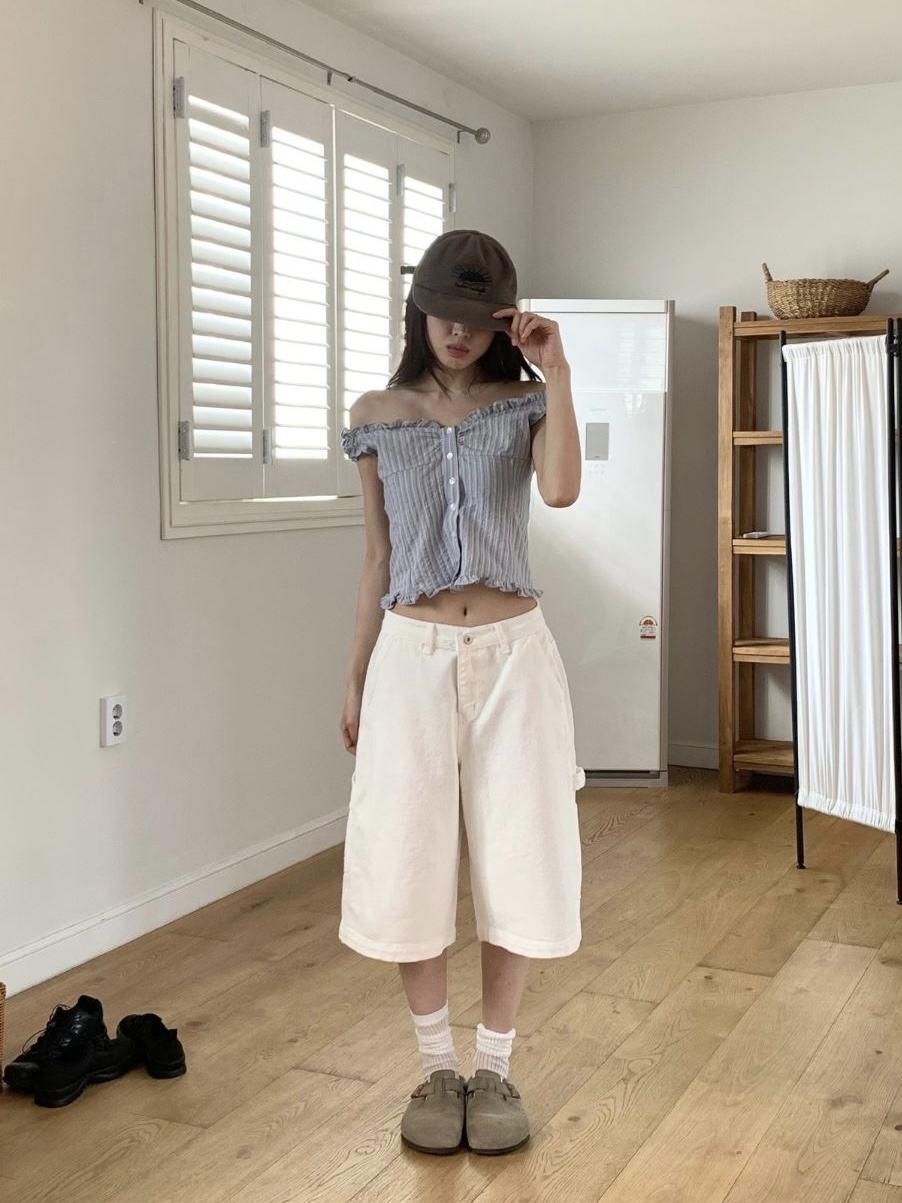 Washed Cargo Denim Bermuda Shorts