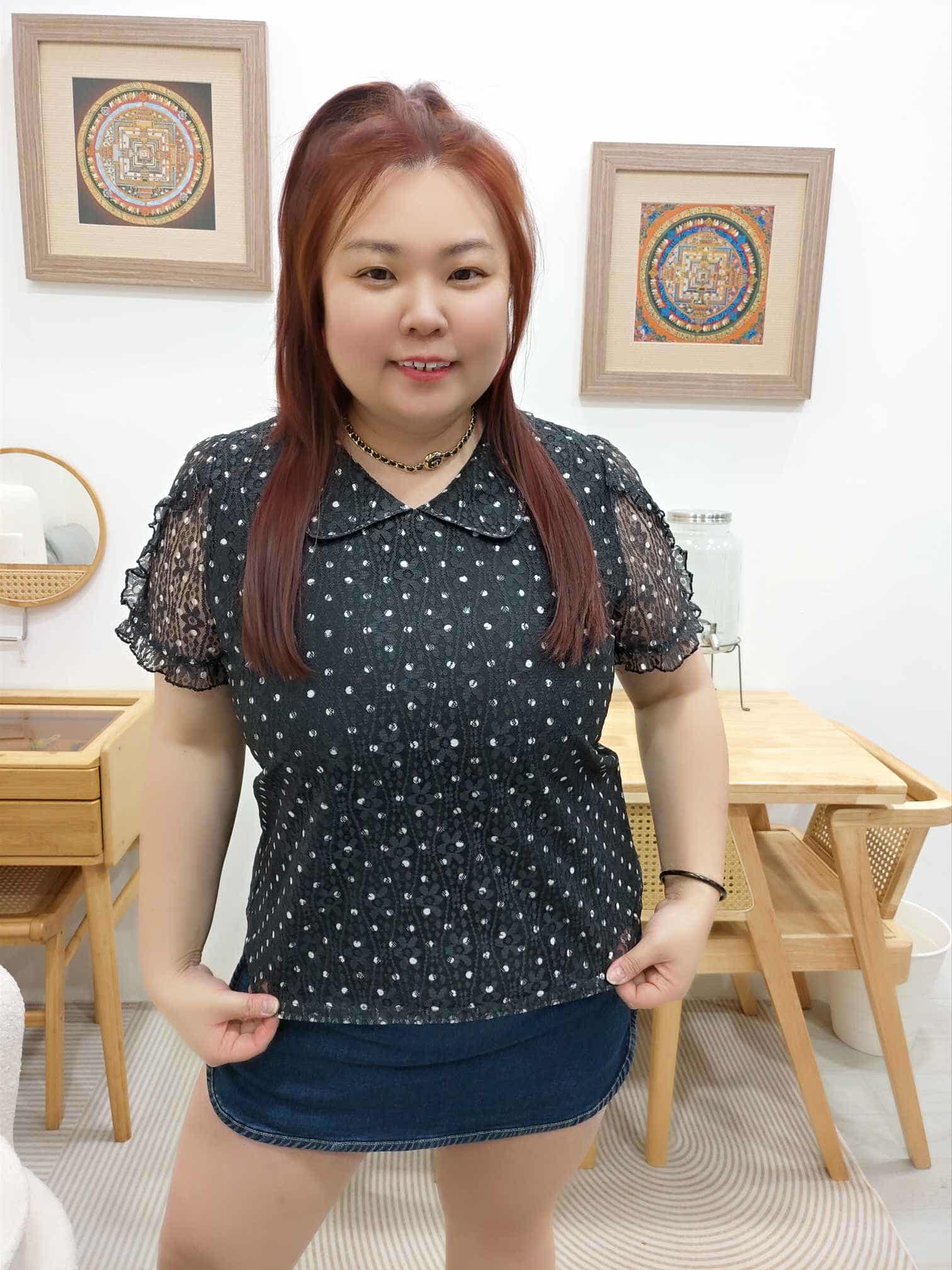 OTA20 BE#170830 波点雪纺袖娃娃领上衣