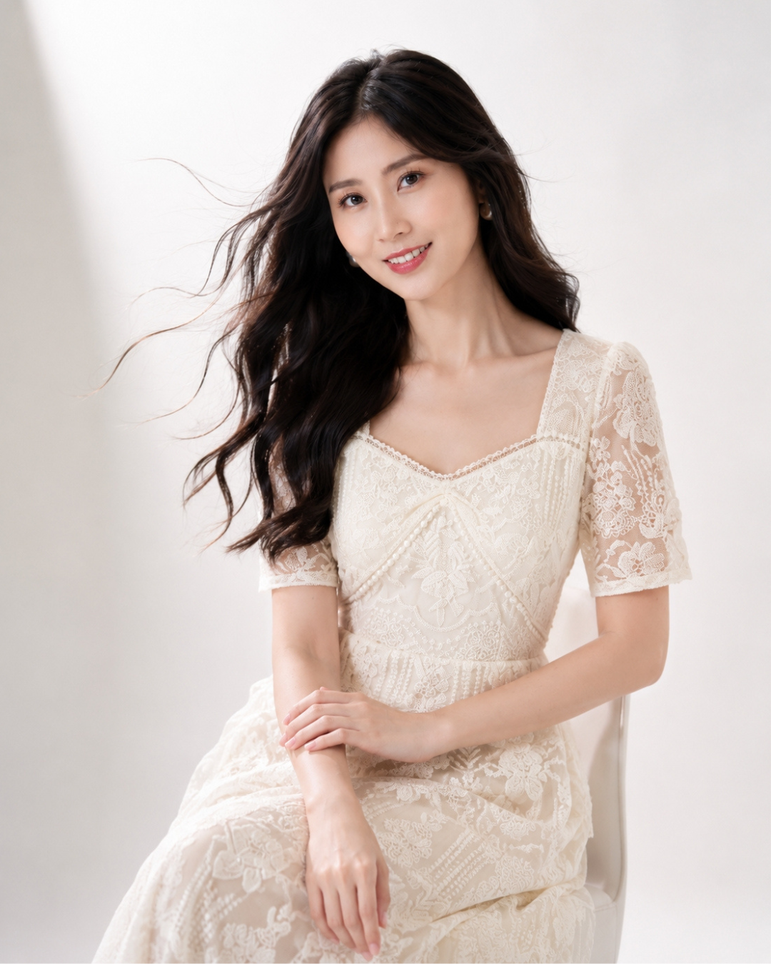 5131 Seraphina Pearl + Lace 3 Colour Panelled Midi Dress